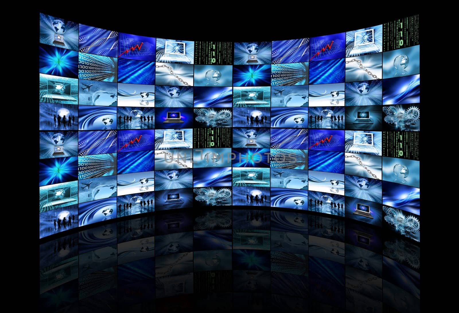 Multi screens showing various business themed images
