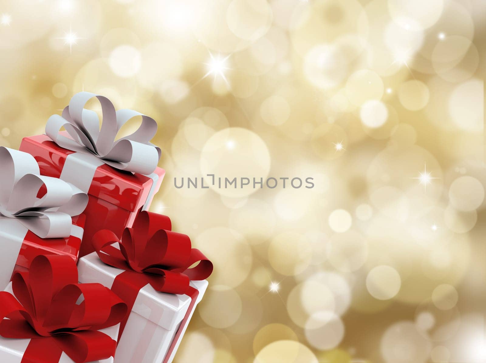 Christmas gifts on a background of blurred christmas lights