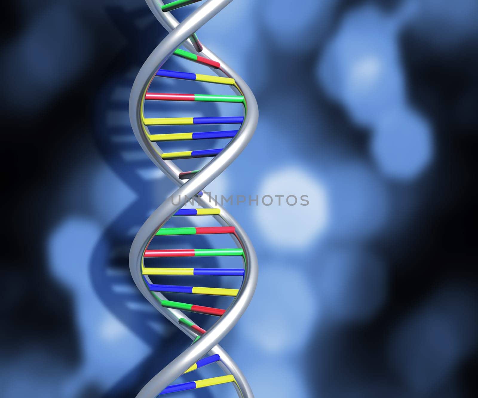 Colourful DNA strands on abstract background