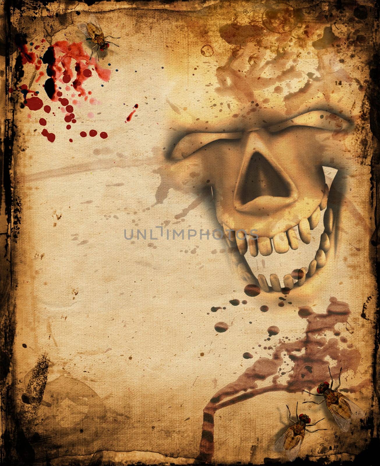 Grunge background with blood stains and insects
