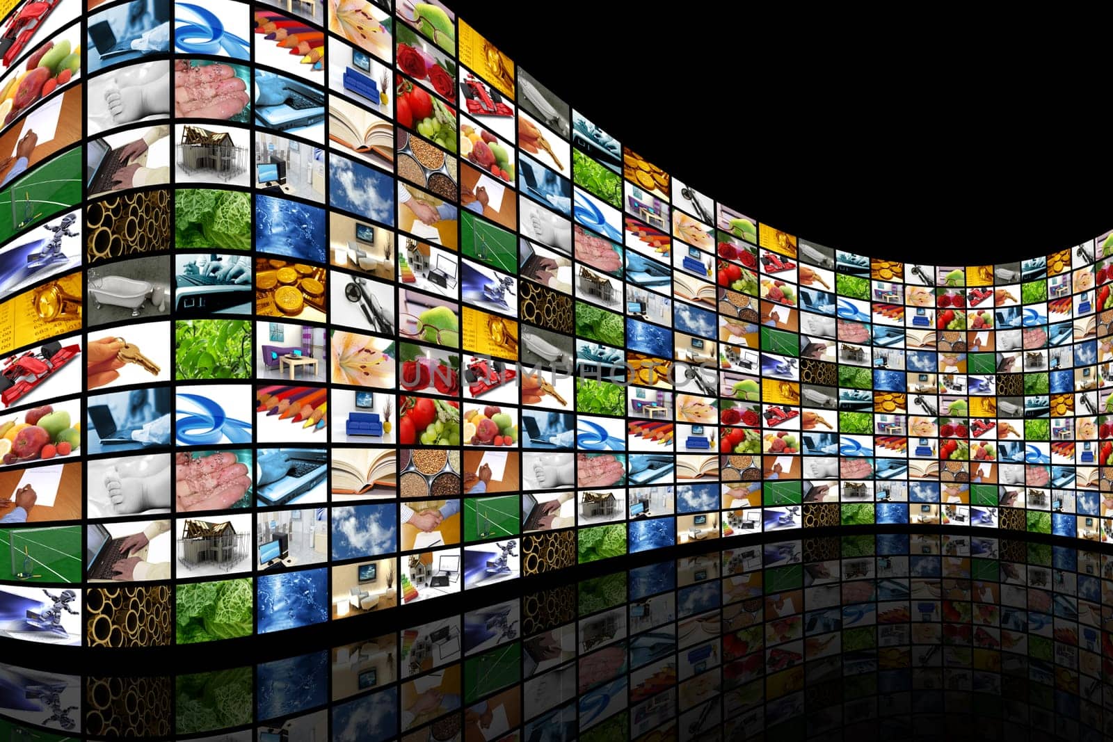 Curved wall of screens