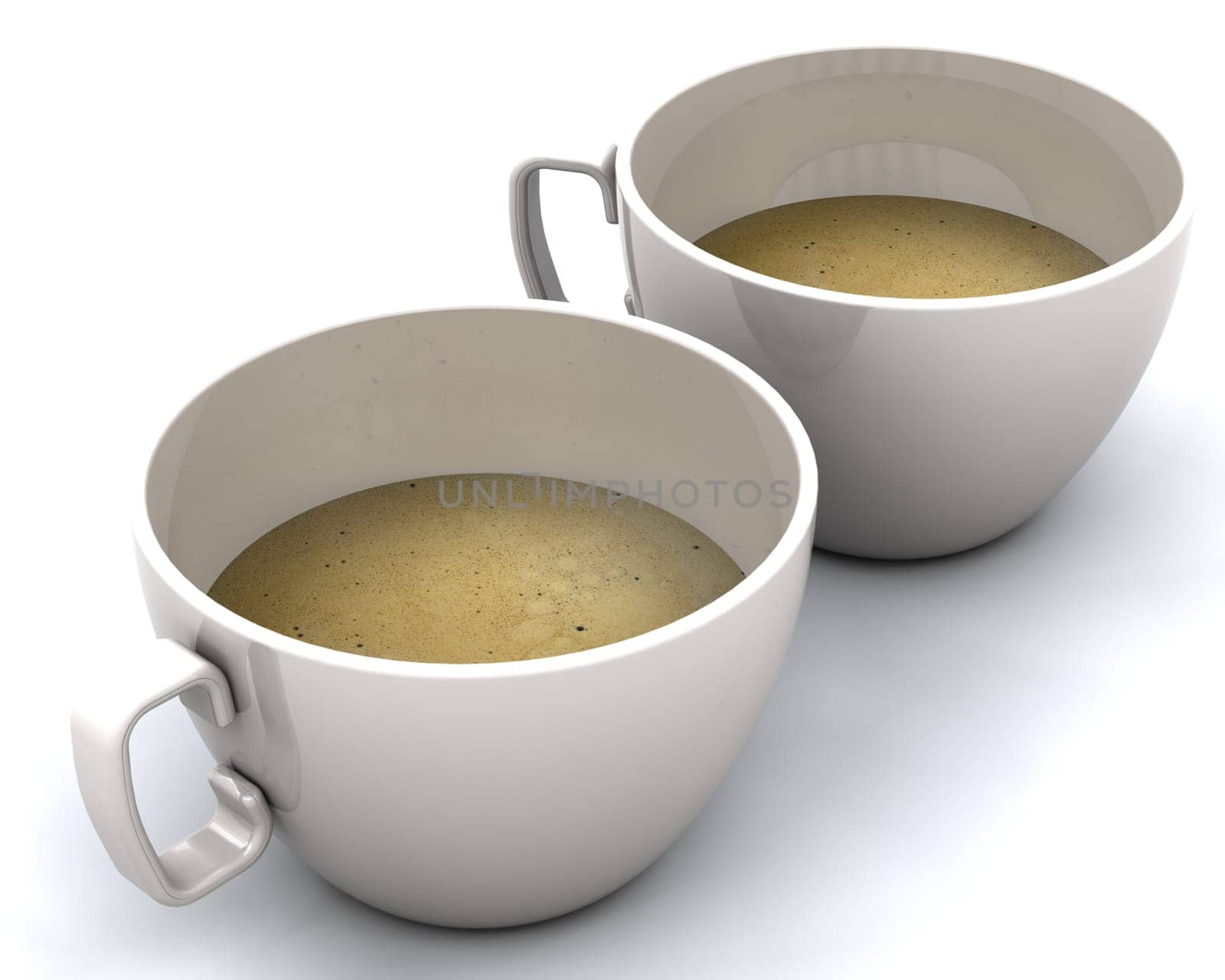 3D render of cups of coffee isolated on white