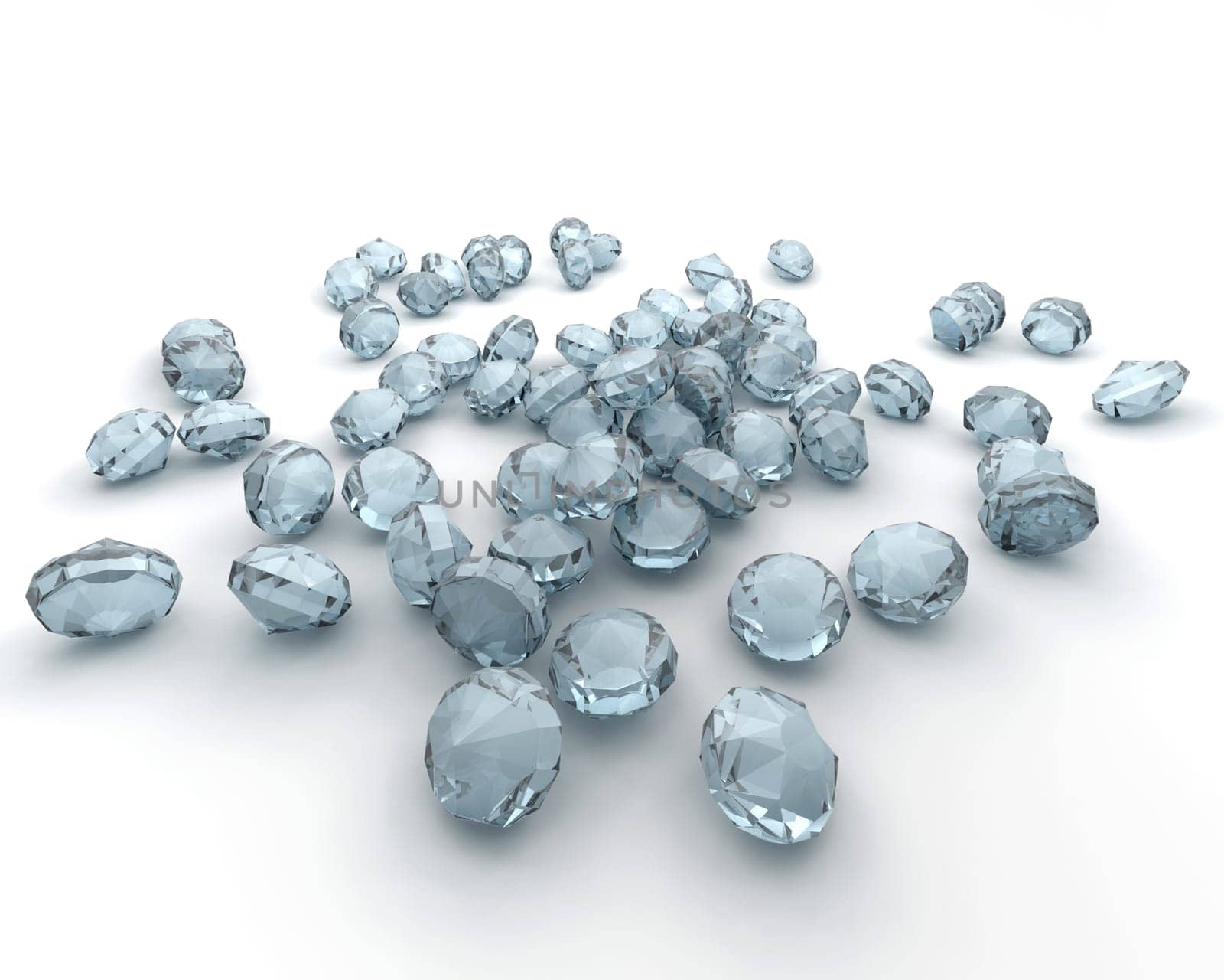 3D render of a collection of diamonds isolated on white