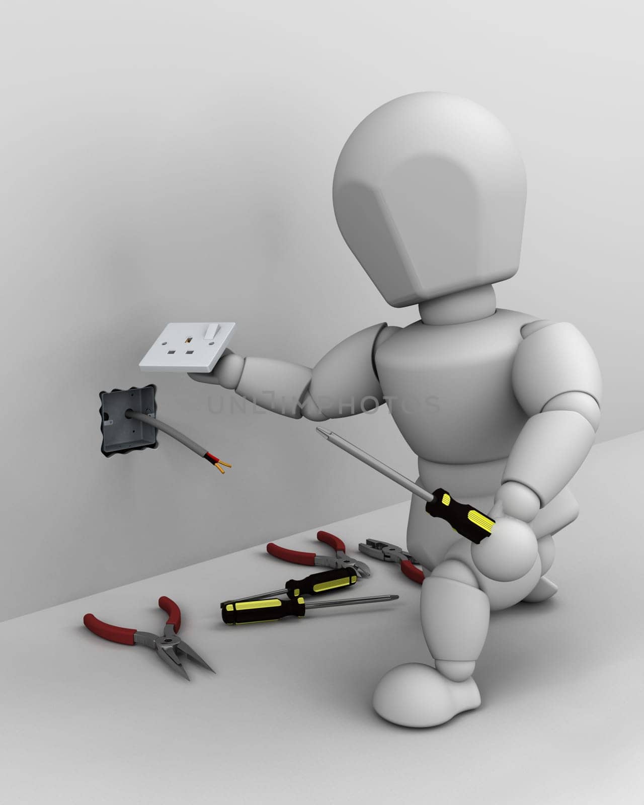 3D render of a man fitting an electrical socket