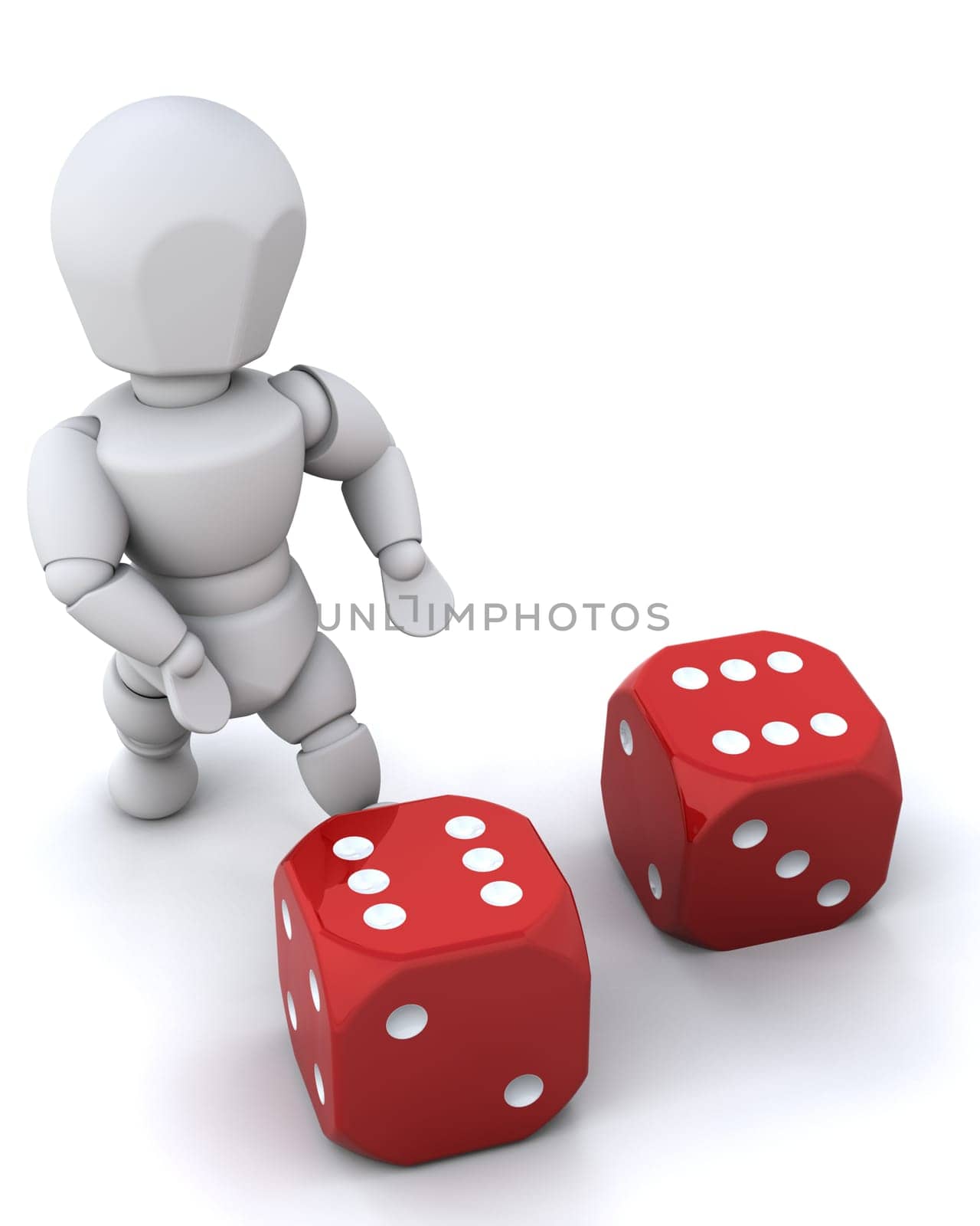 3D render of a man with casino dice