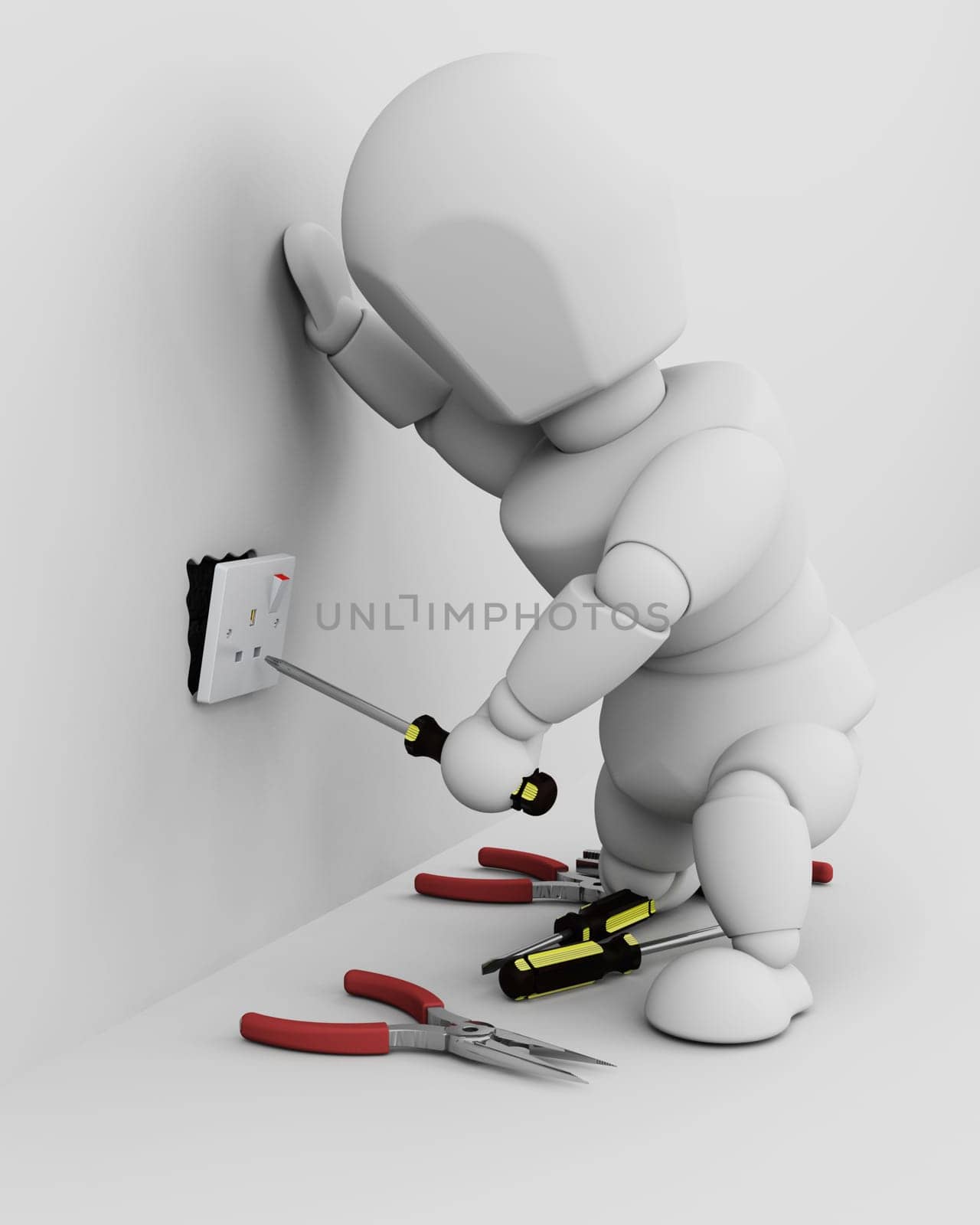 3D render of a man fitting an electrical socket