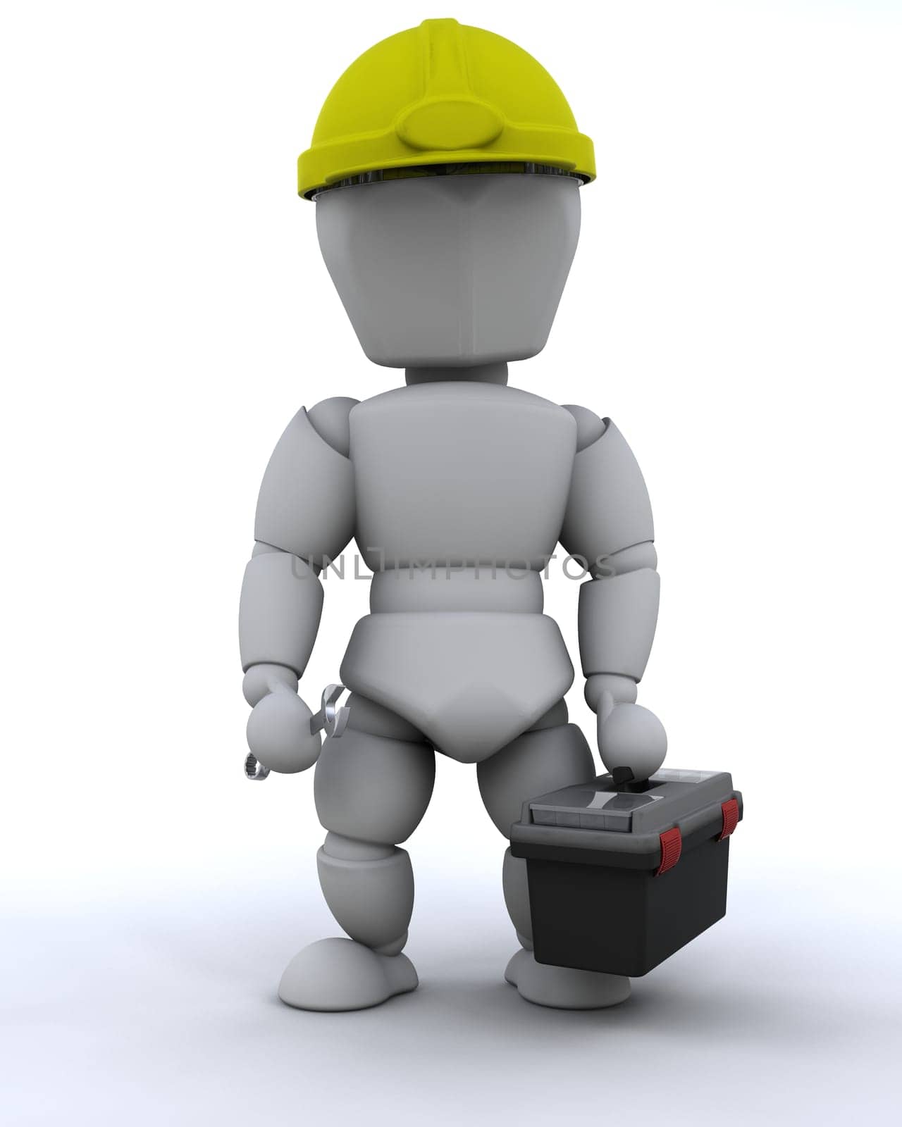 3D Render of a Construction Worker and Tools