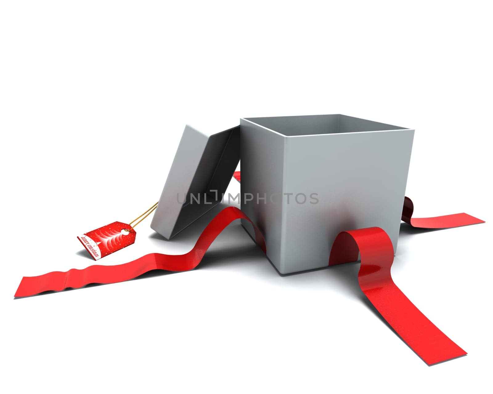 3D Render of Gift Box with Ribbon and Tag