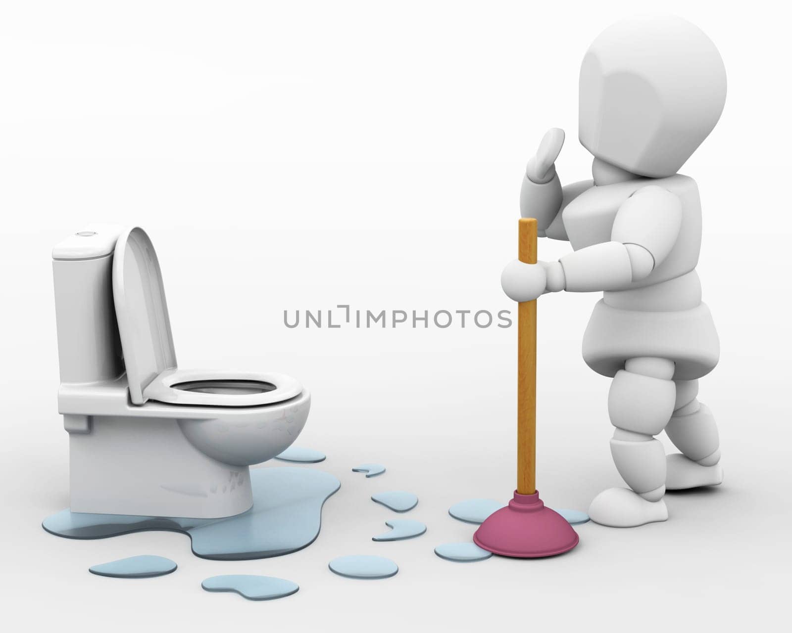 3D render of a plumber fixing a leak