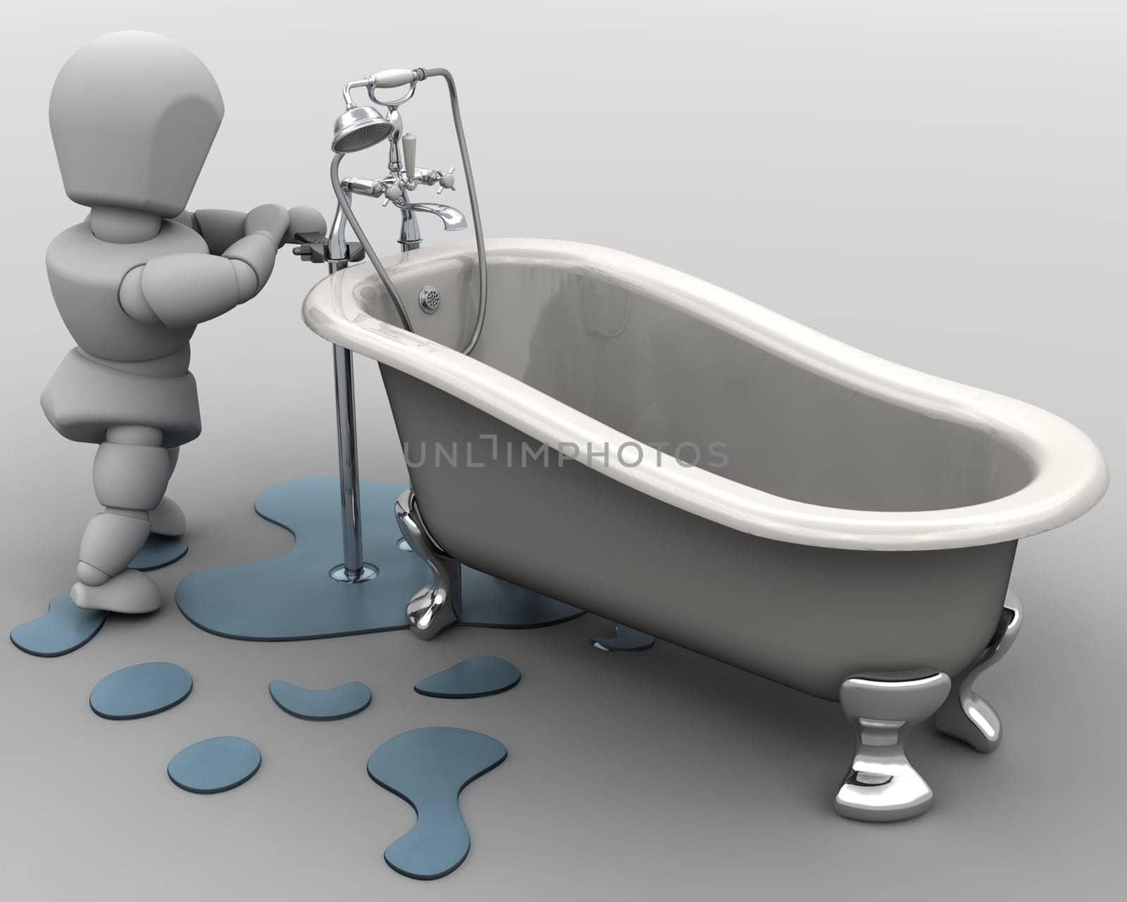 3D render of a plumber fixing a leak