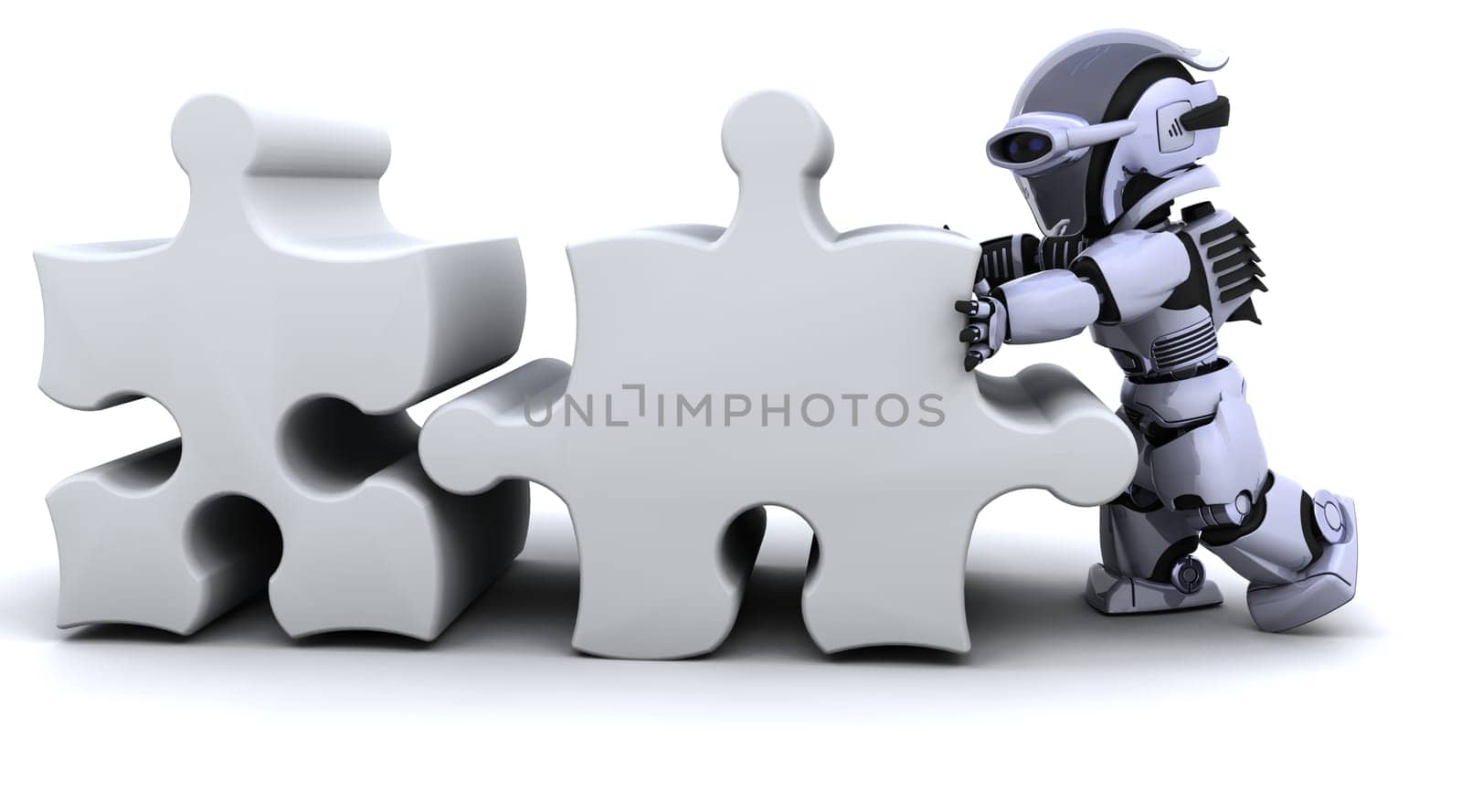 3D render of a robot solving jigsaw puzzle