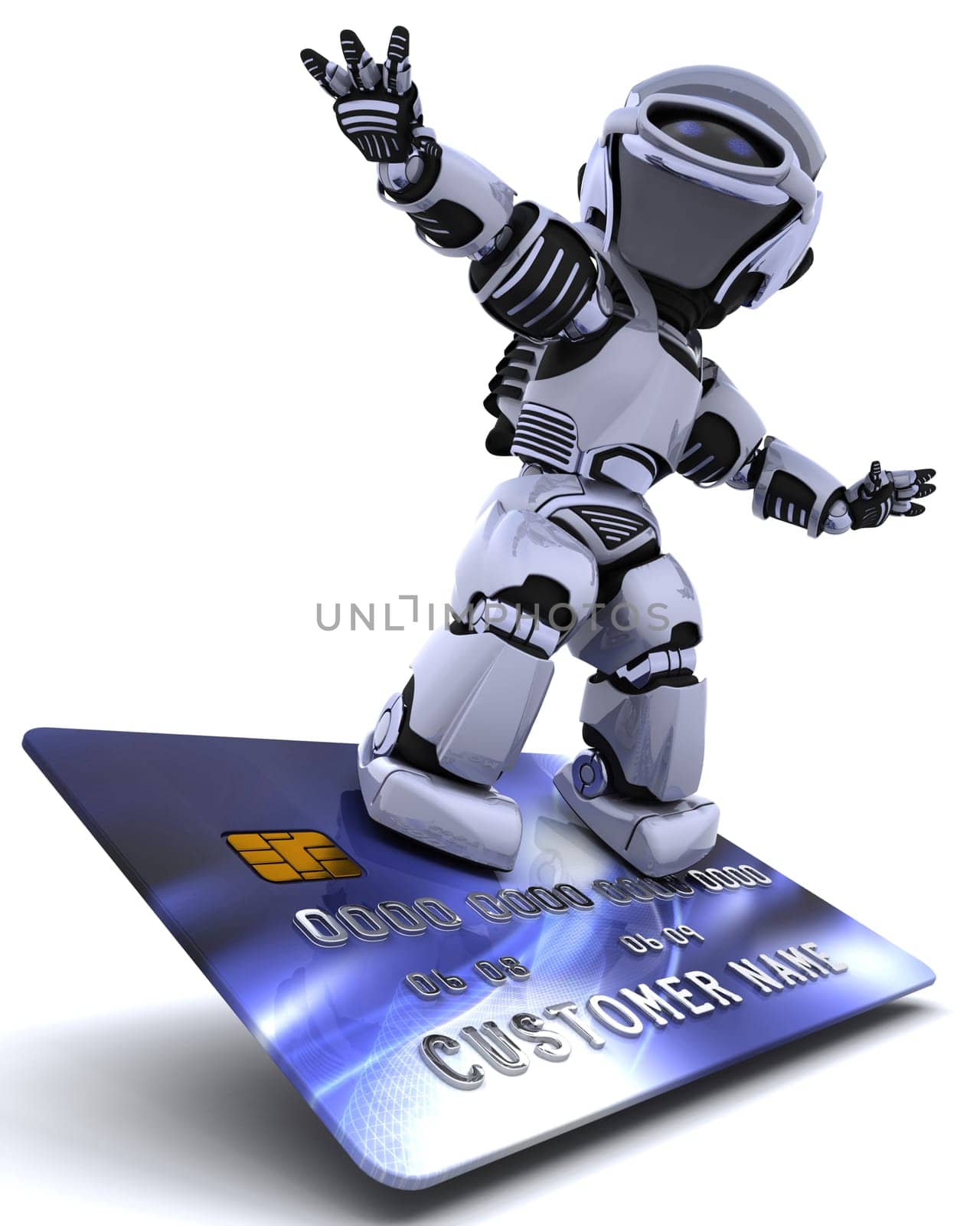 3D render of a robot and charge card