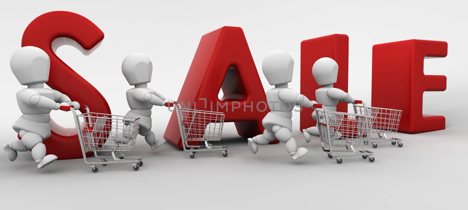 3D render of people shopping in the new year sale