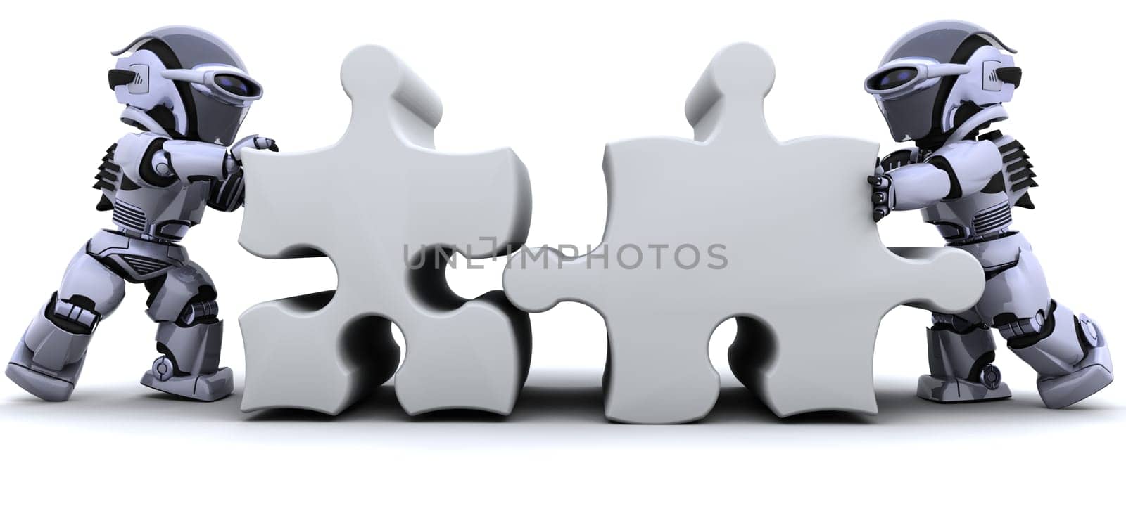 3D render of a robot solving jigsaw puzzle