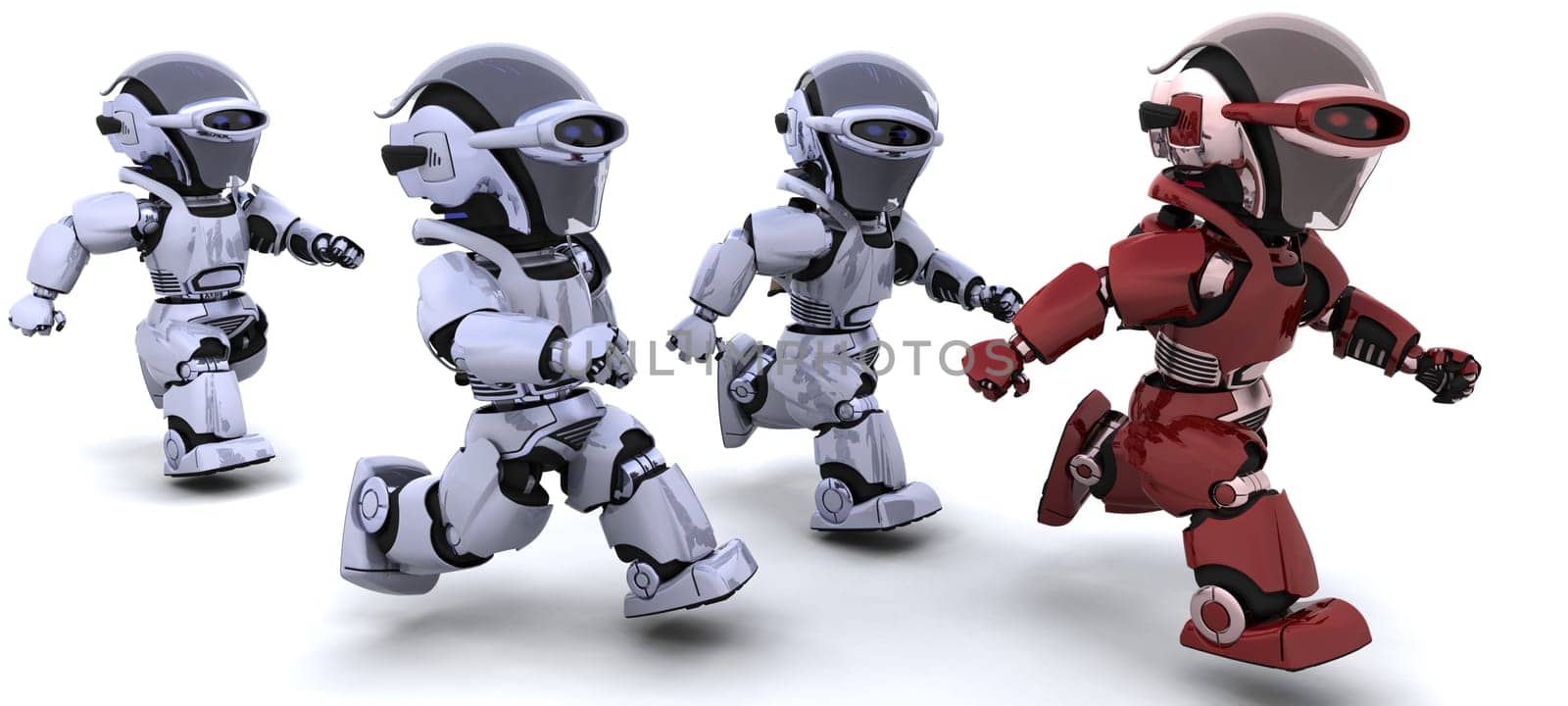 3d Render of robots competing in a race