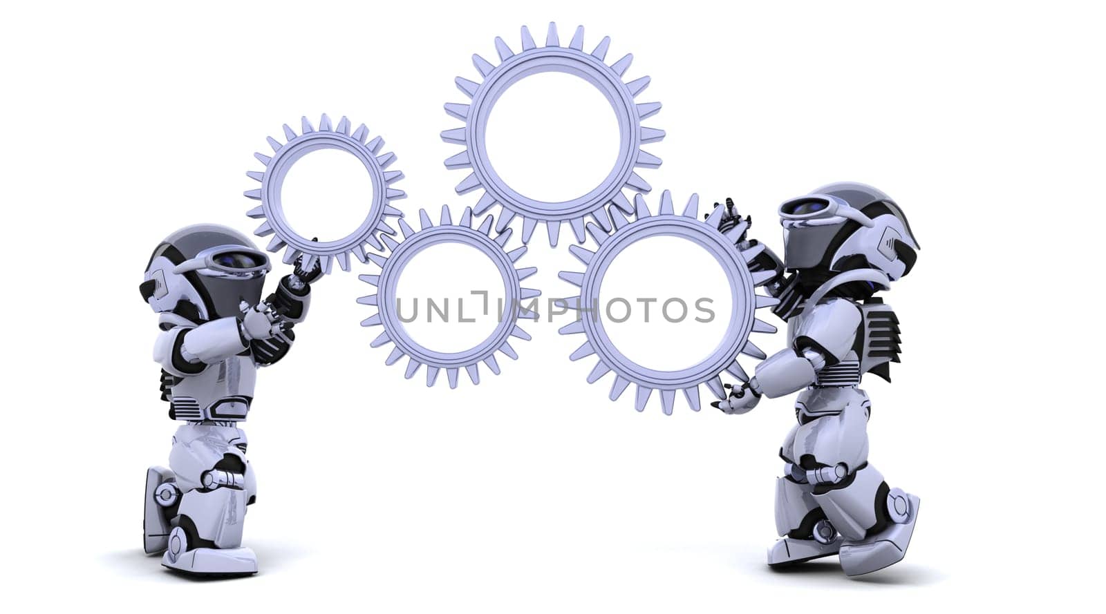 3d Render of robots with gear mechanism