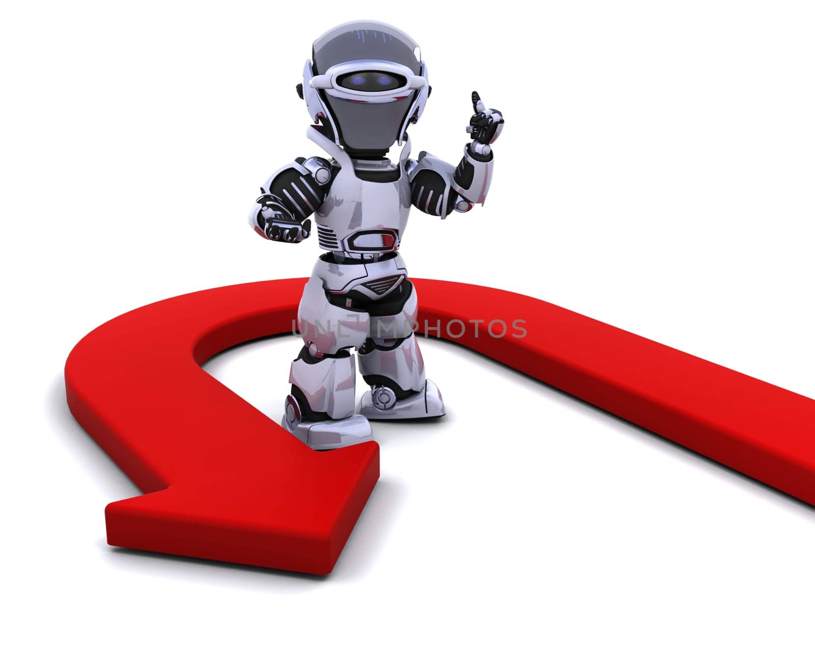 3D render of a robot with u-turn arrow