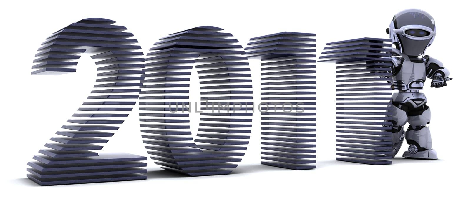 3D render of a Robot presenting 2011 for new year