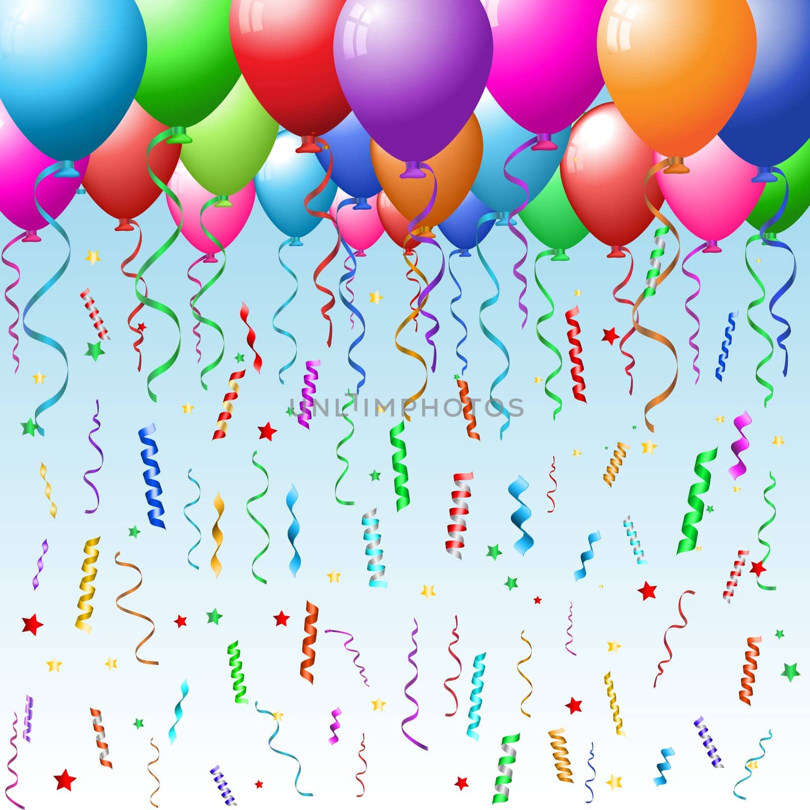 Party background with balloons, confetti and streamers