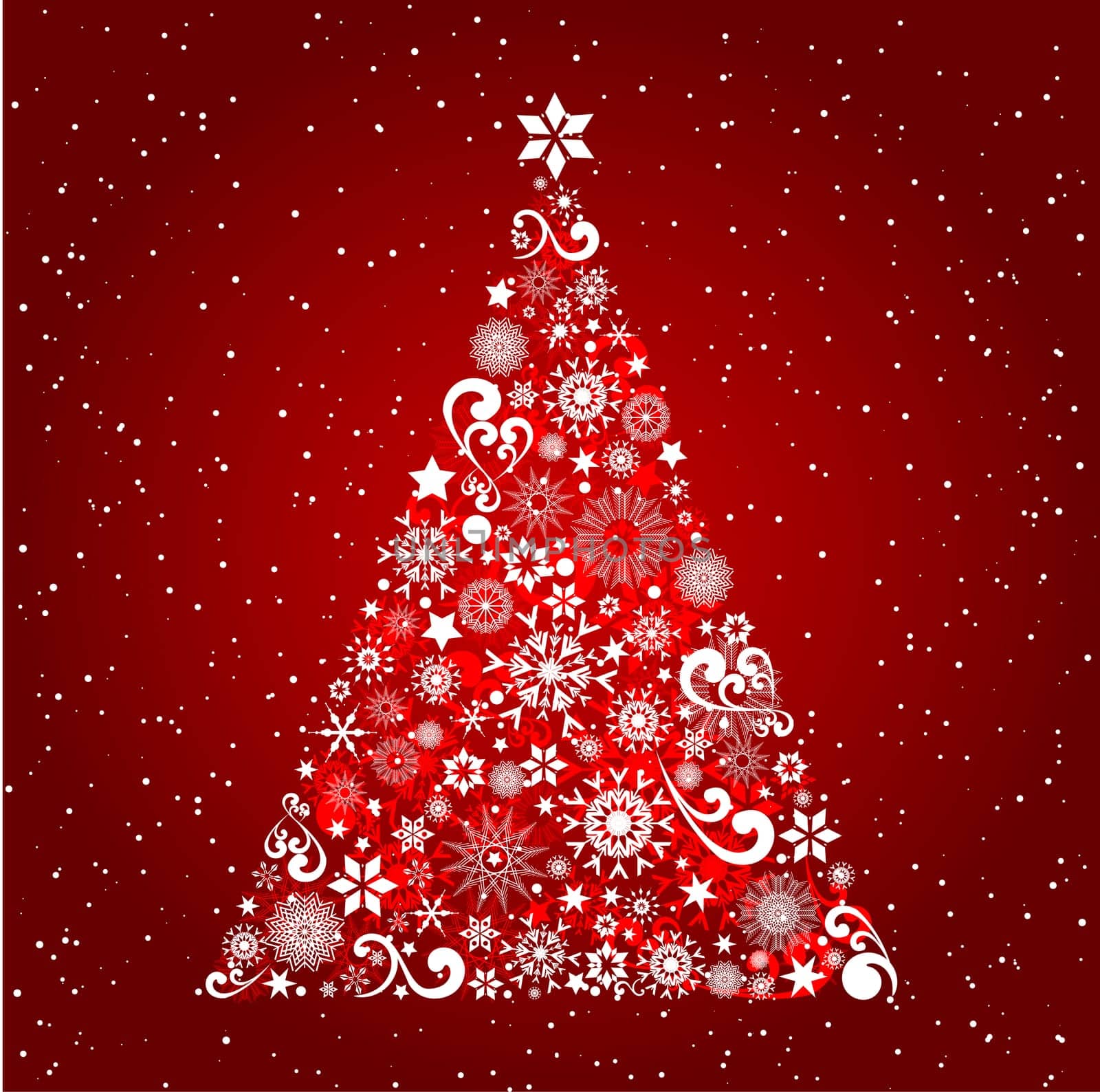 Chrstmas tree filled with snowflakes and stars