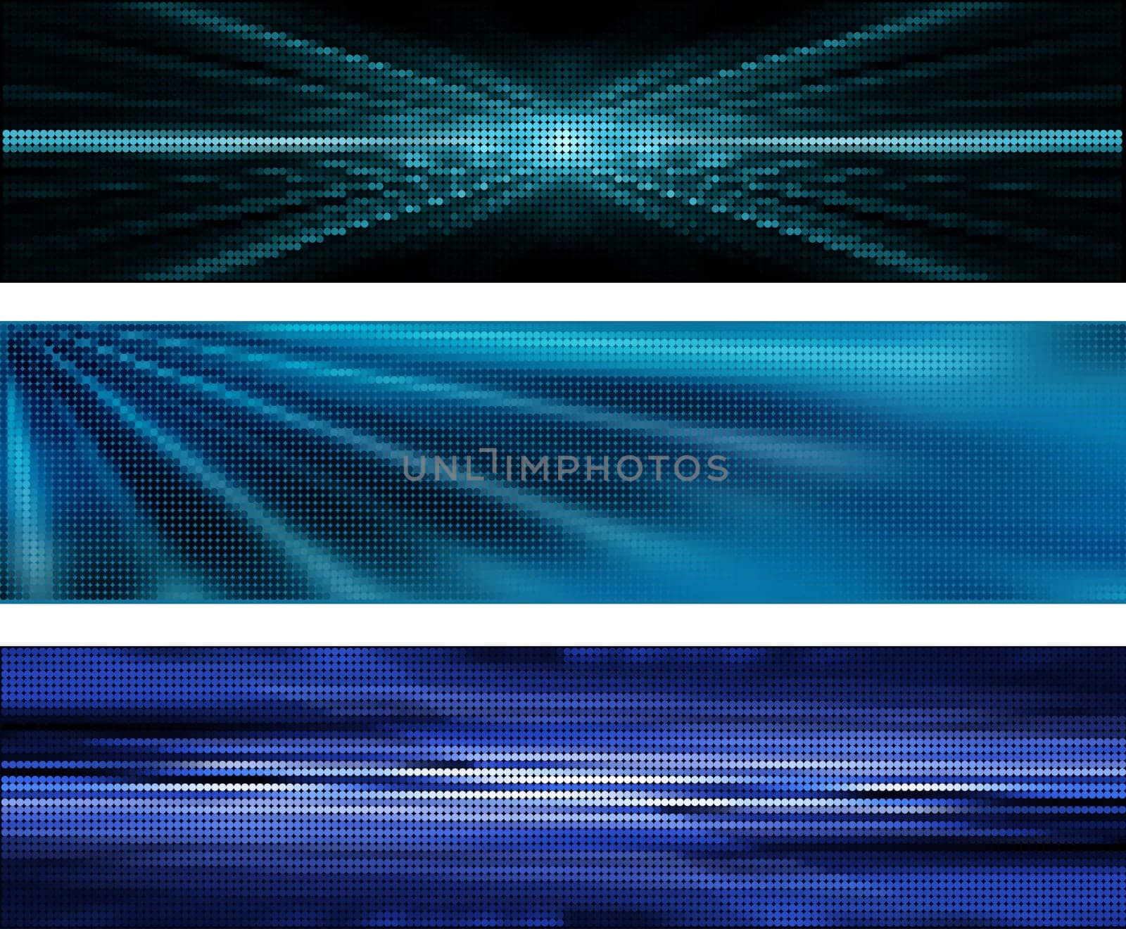 Three different dynamic styled backgrounds in shades of blue
