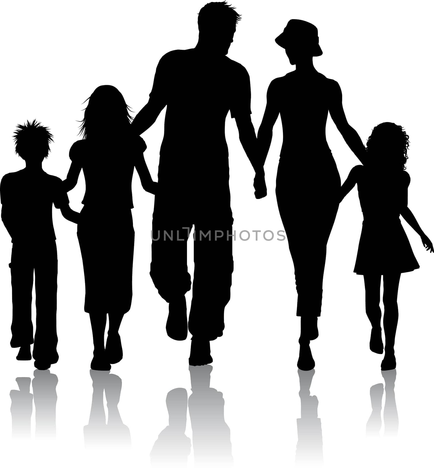 Silhouette of a family walking together