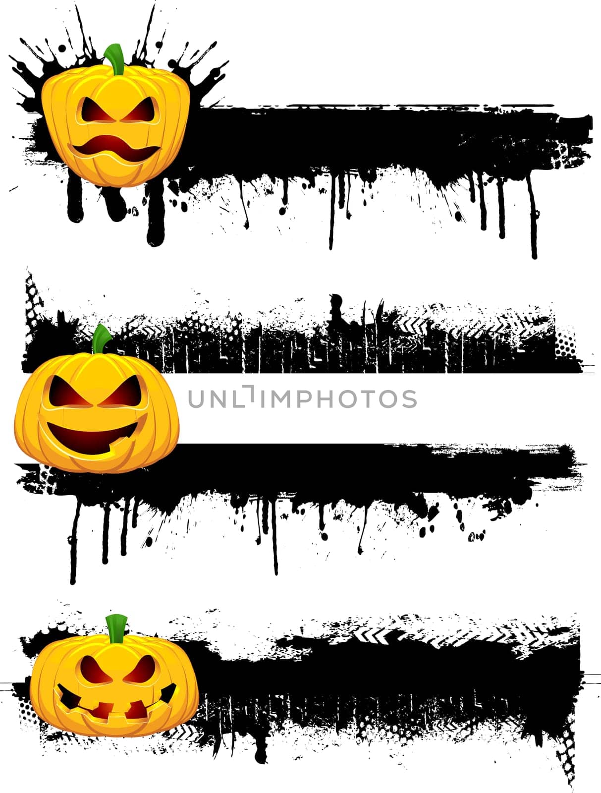 Grunge Halloween borders with evil pumpkins