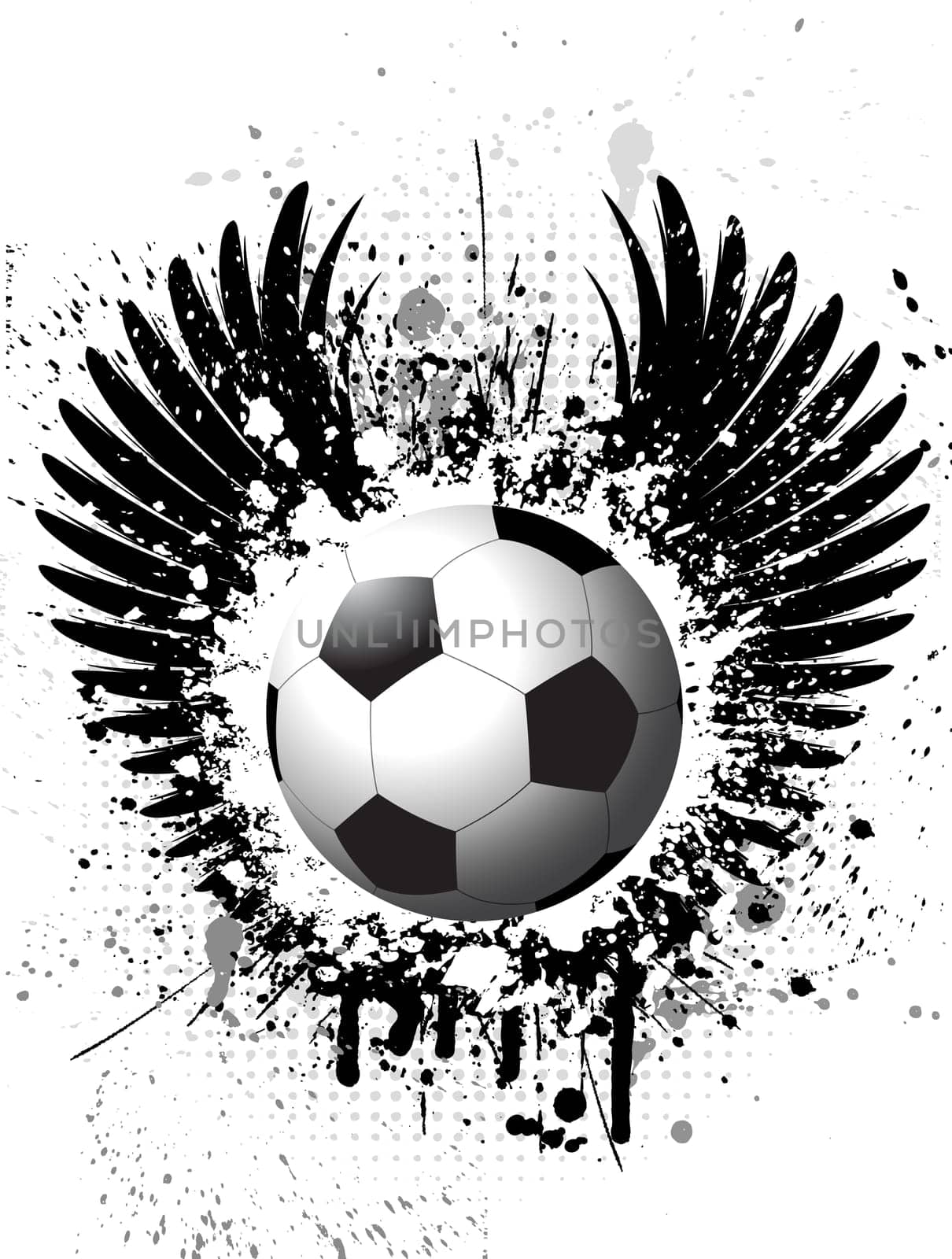 Football on grunge background with wings silhouette