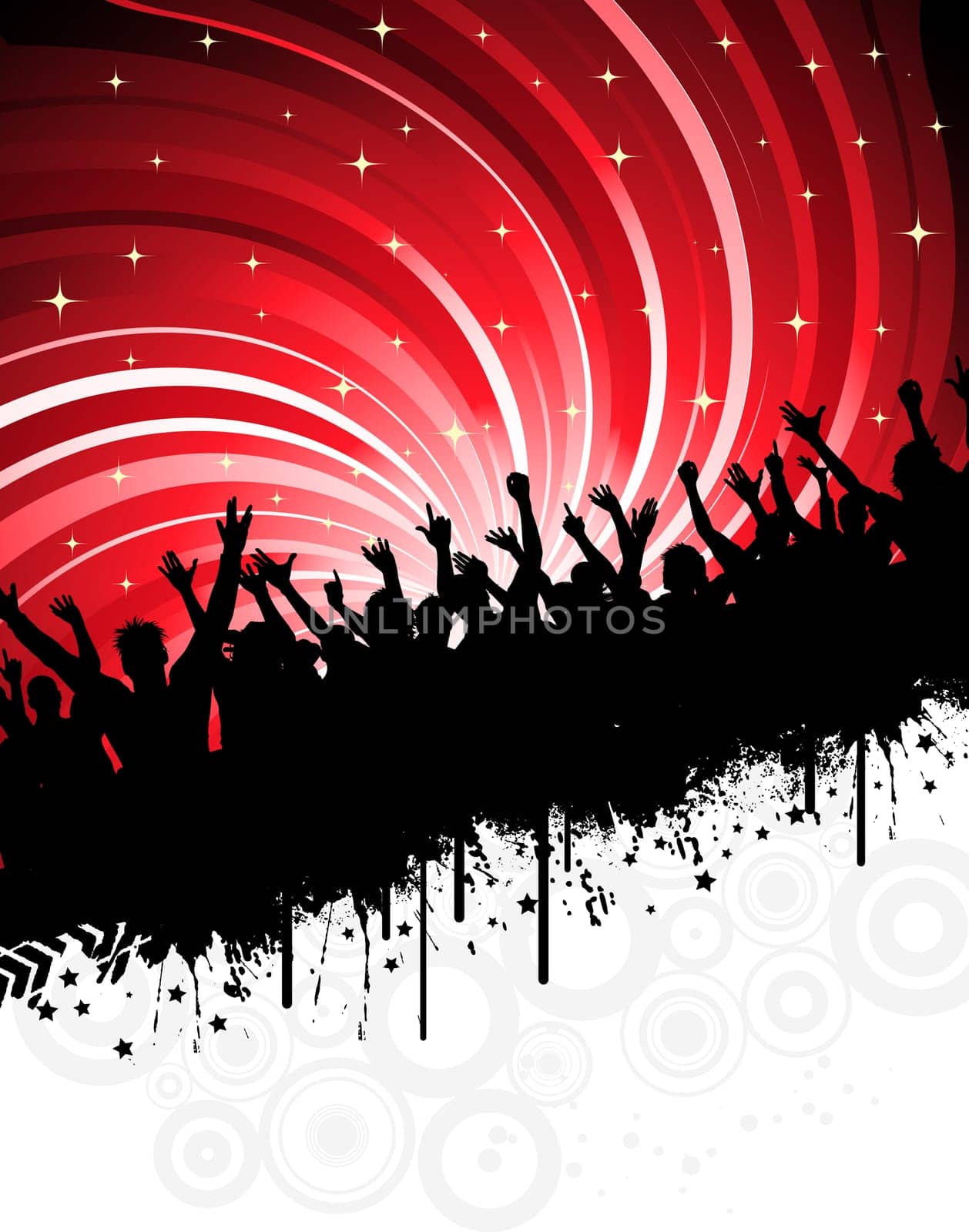 Silhouette of an excited audience on a grunge background