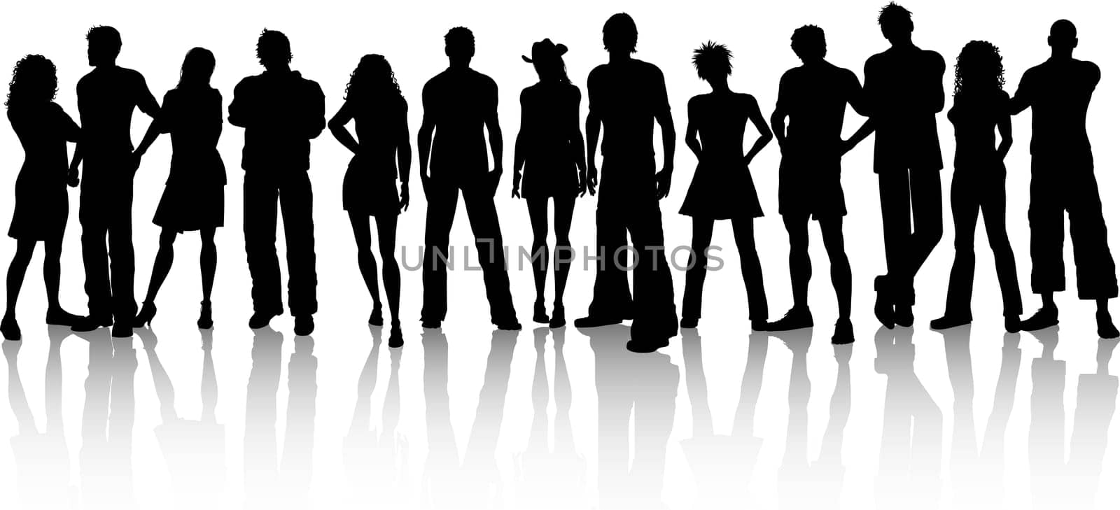 Silhouette of a huge crowd of people on a white background
