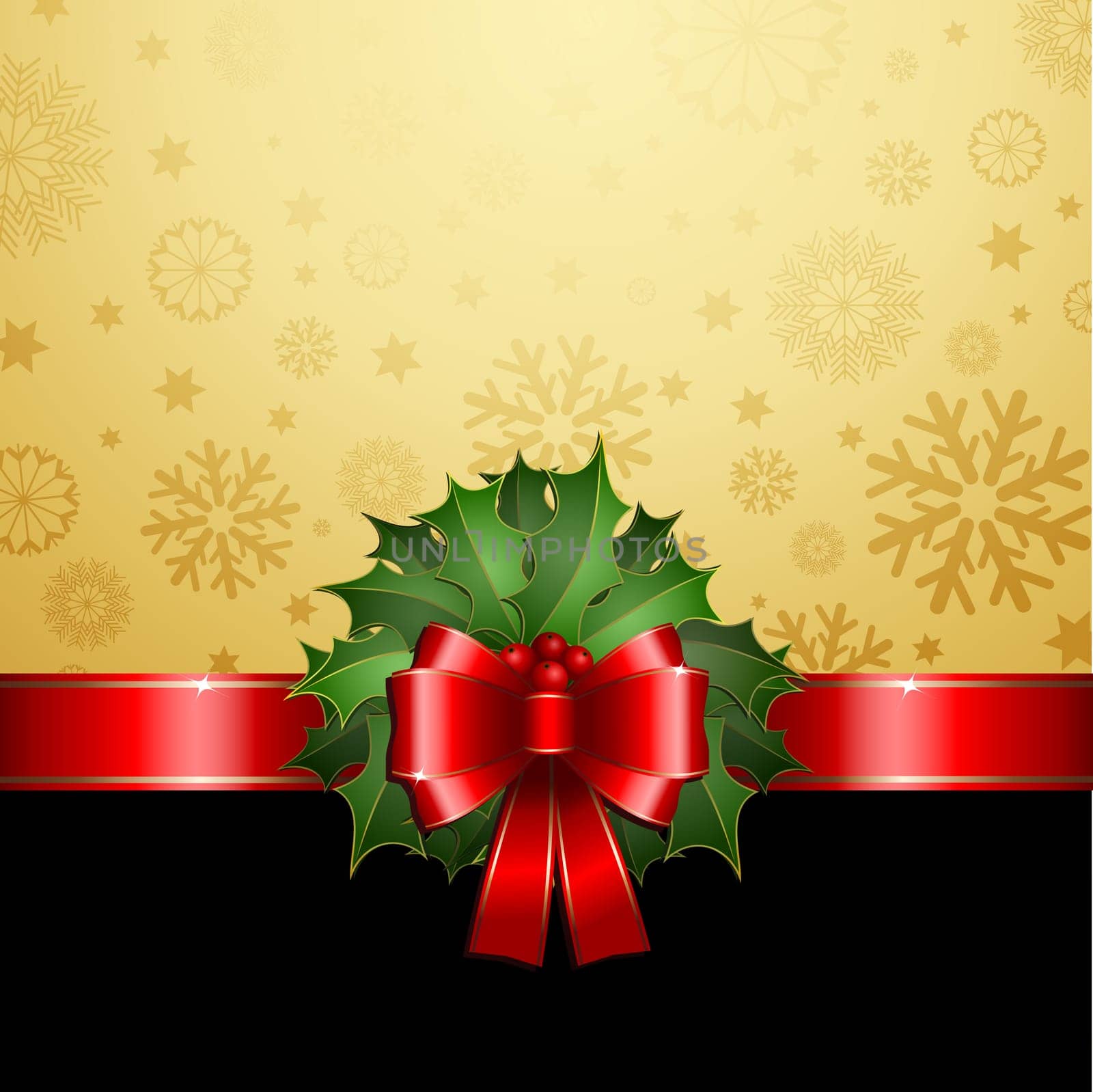Decorative Christmas background with red bow and holly