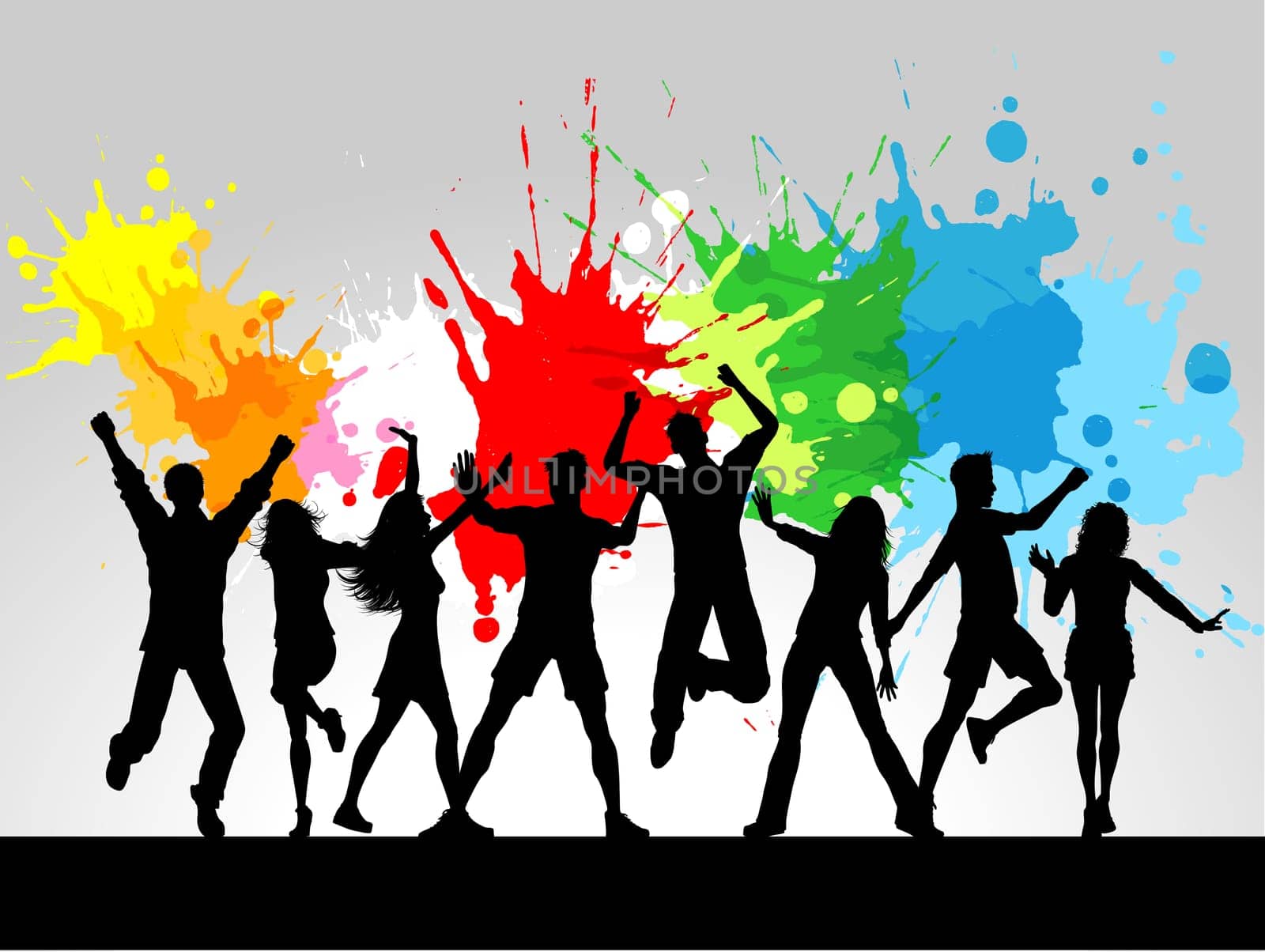 Silhouettes of people dancing on a grunge background