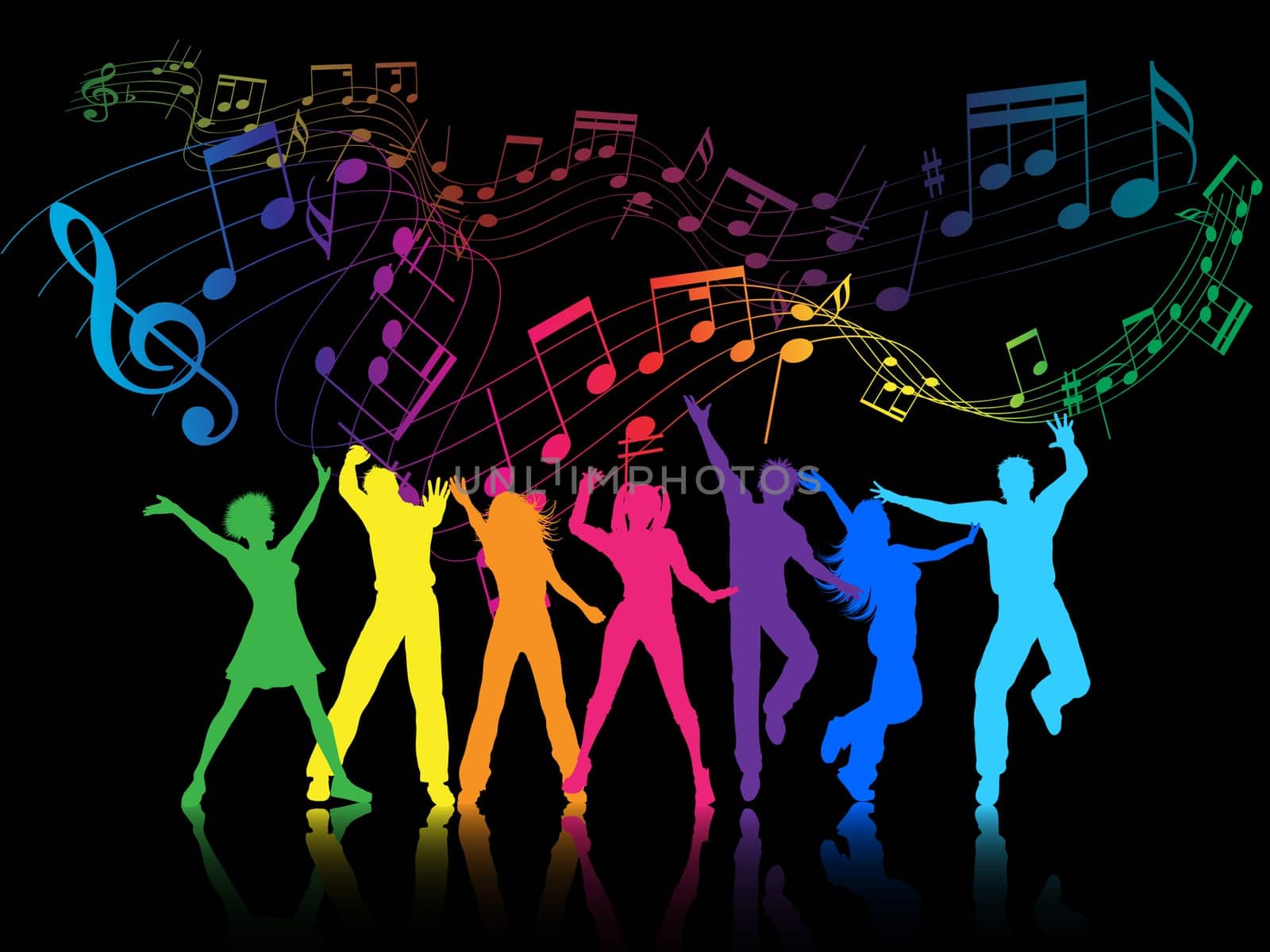 A colourful party background with people dancing