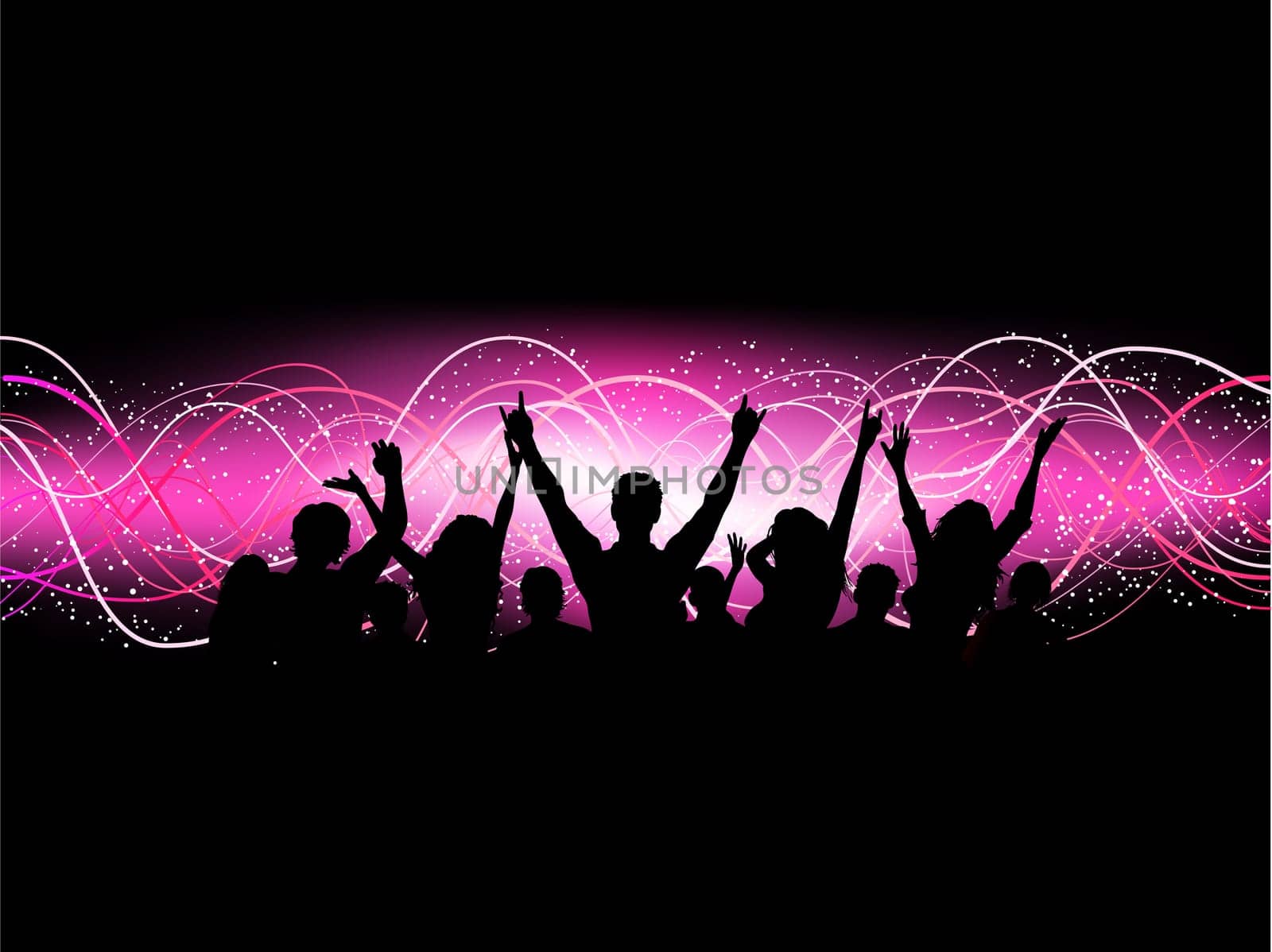 Silhouette of an excited crowd on an abstract background