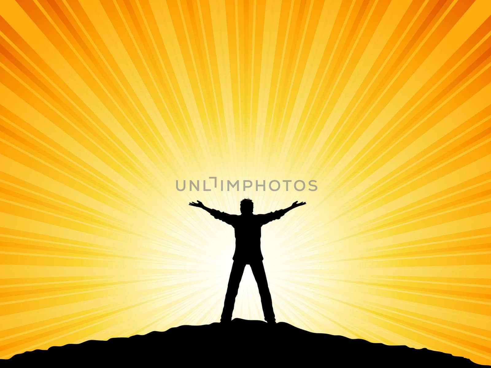 Silhouette of a man with his arms raised to the sky