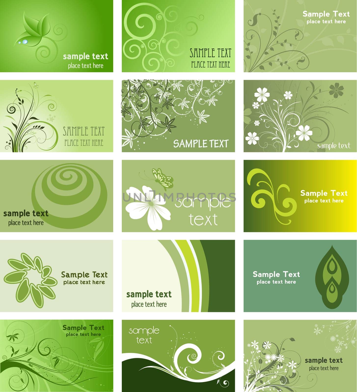Large collection of business cards with a nature theme