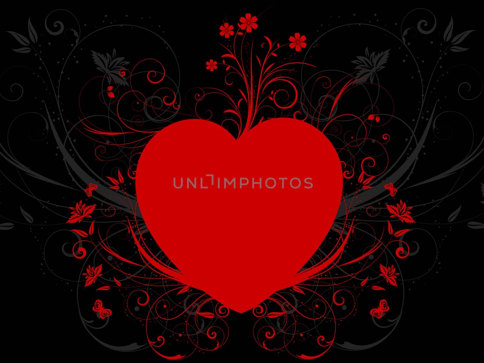 Decorative heart background with floral elements