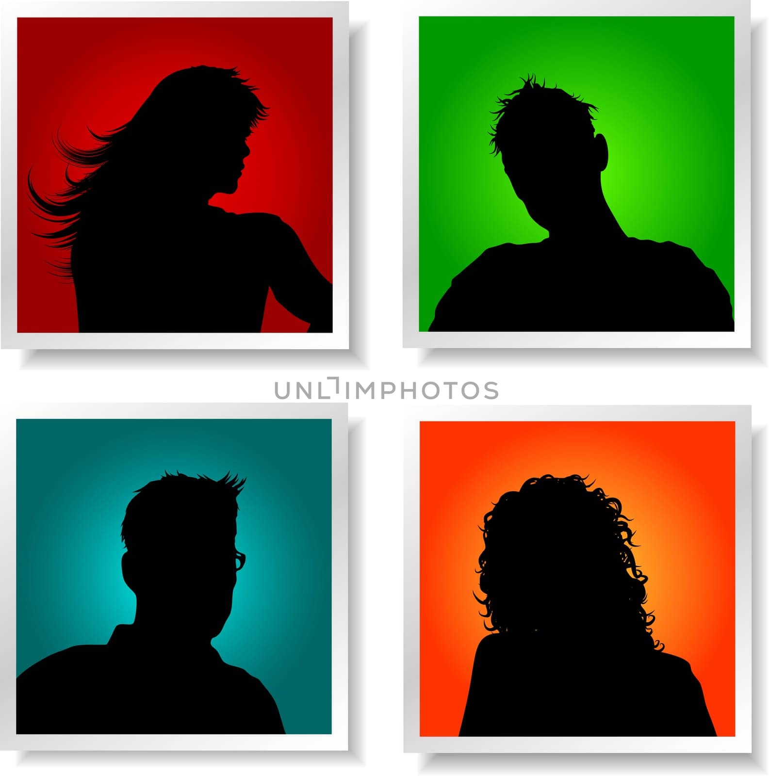 People avatars on brightly coloured backgrounds