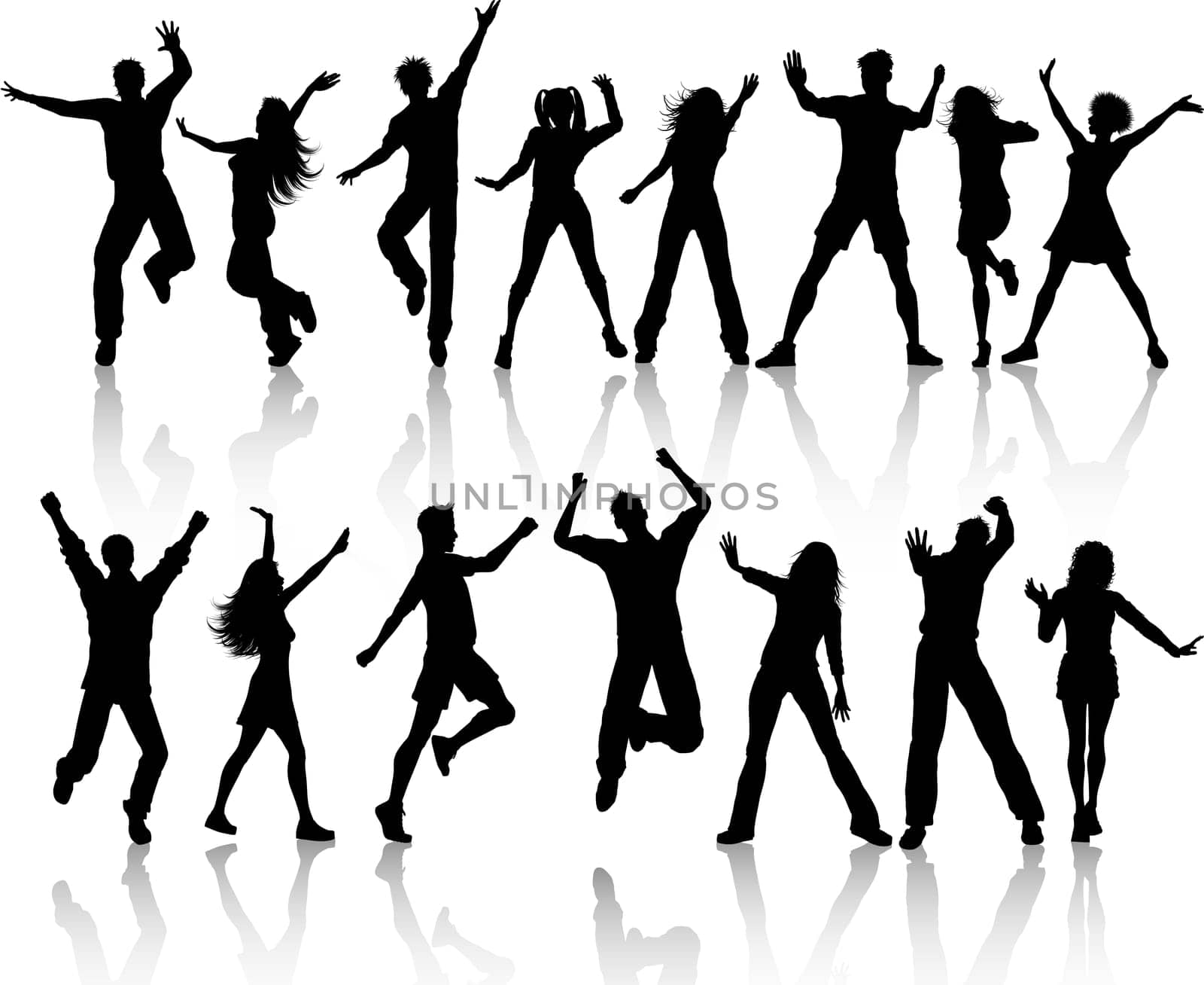 A collection of silhouettes of people dancing