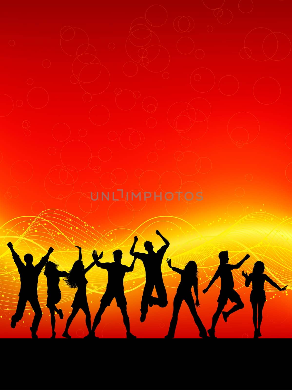 Silhouettes of people dancing on an abstract background