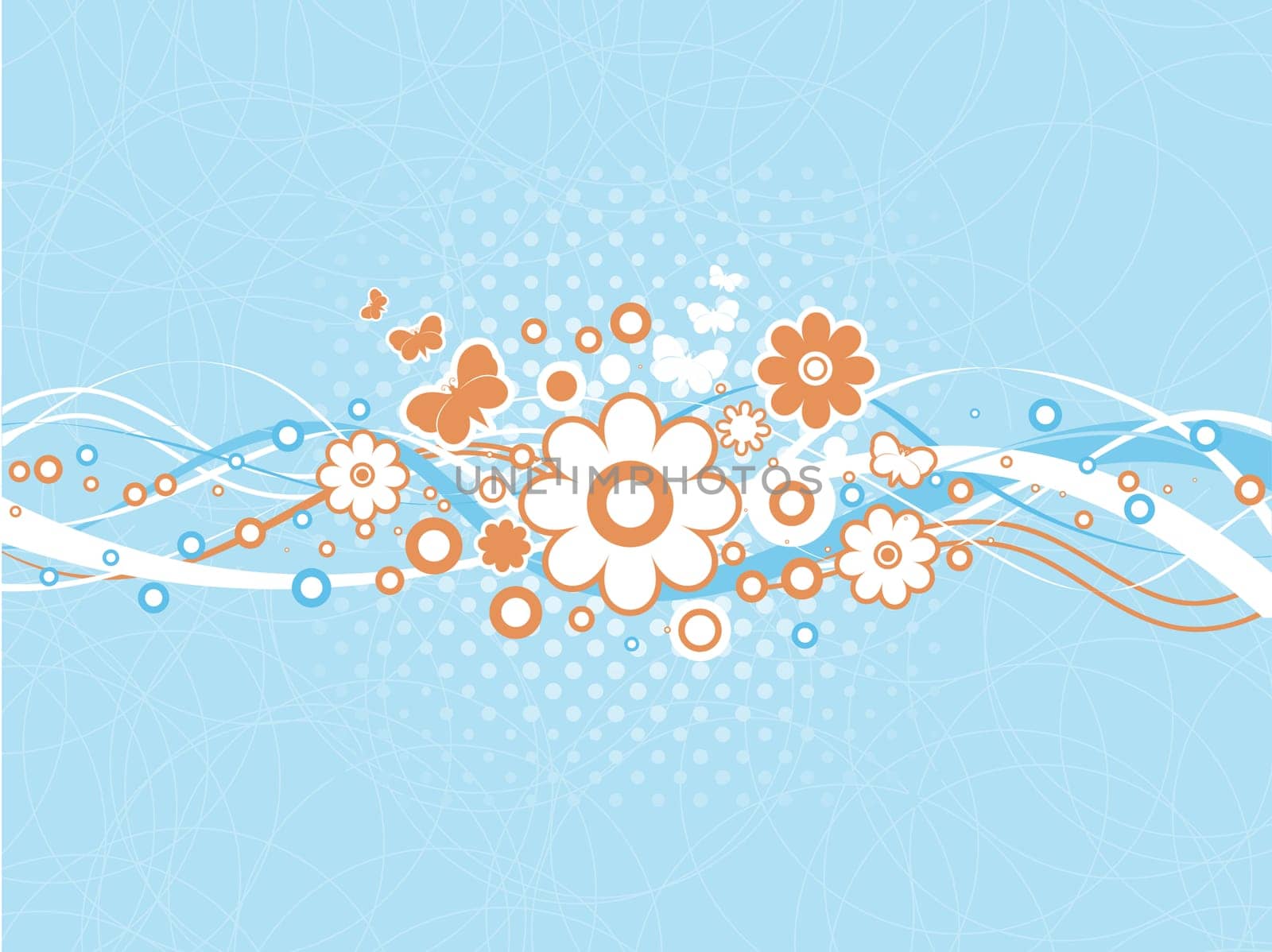 Abstract spring themed background with butterflies and flowers