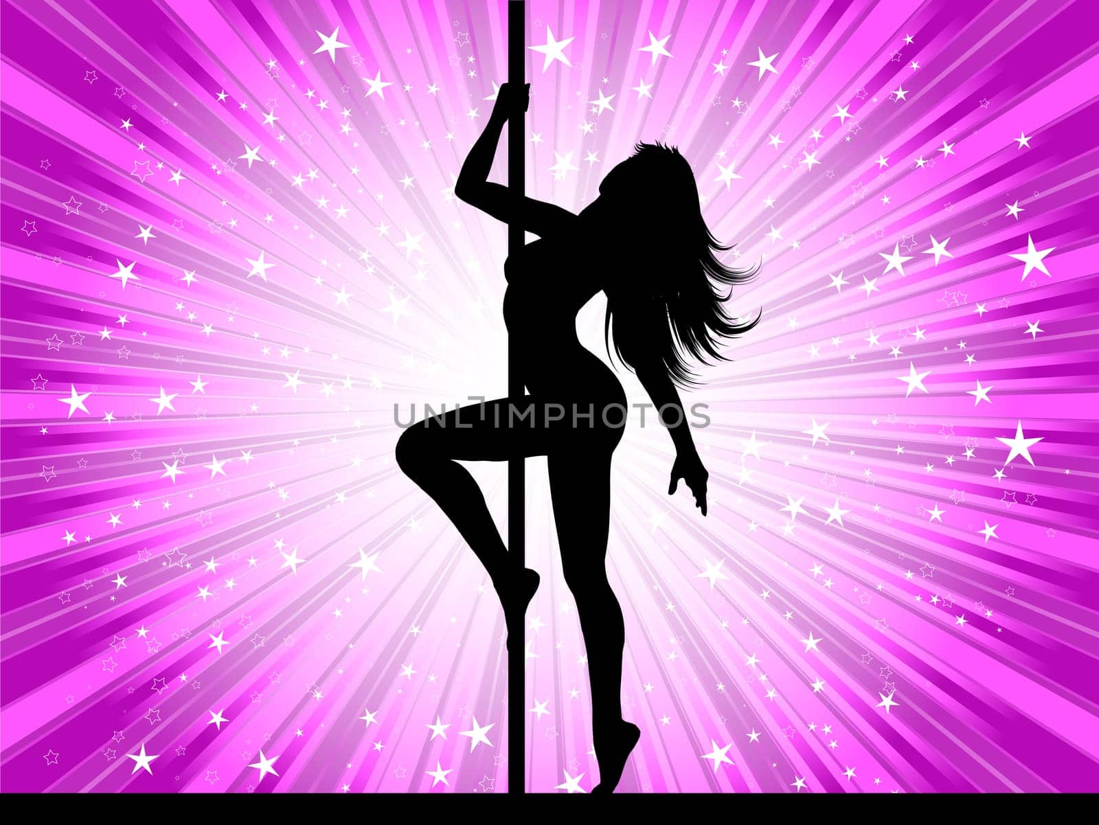 Sexy pole dancer on starburst background