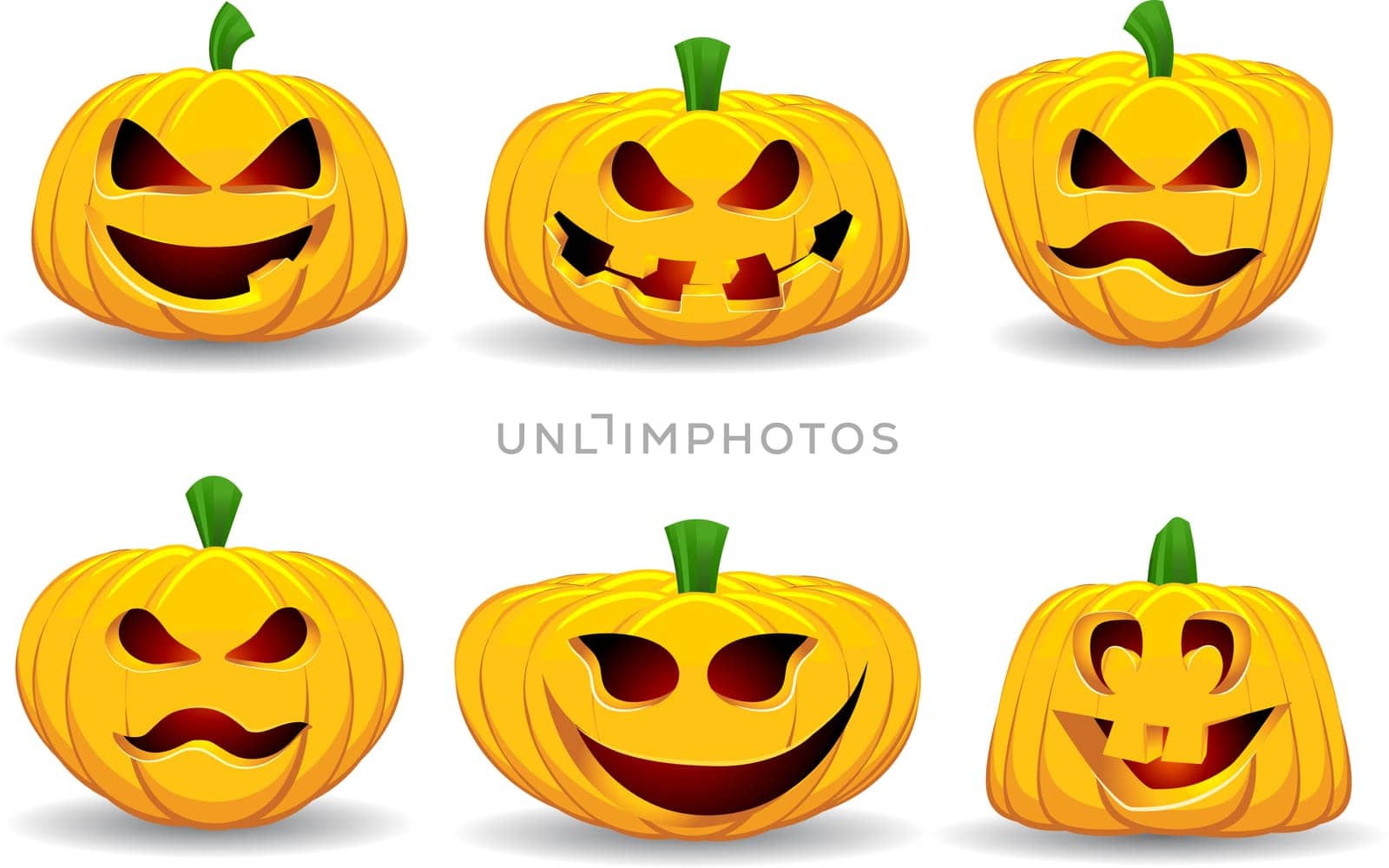 A collection of spooky Halloween pumpkins