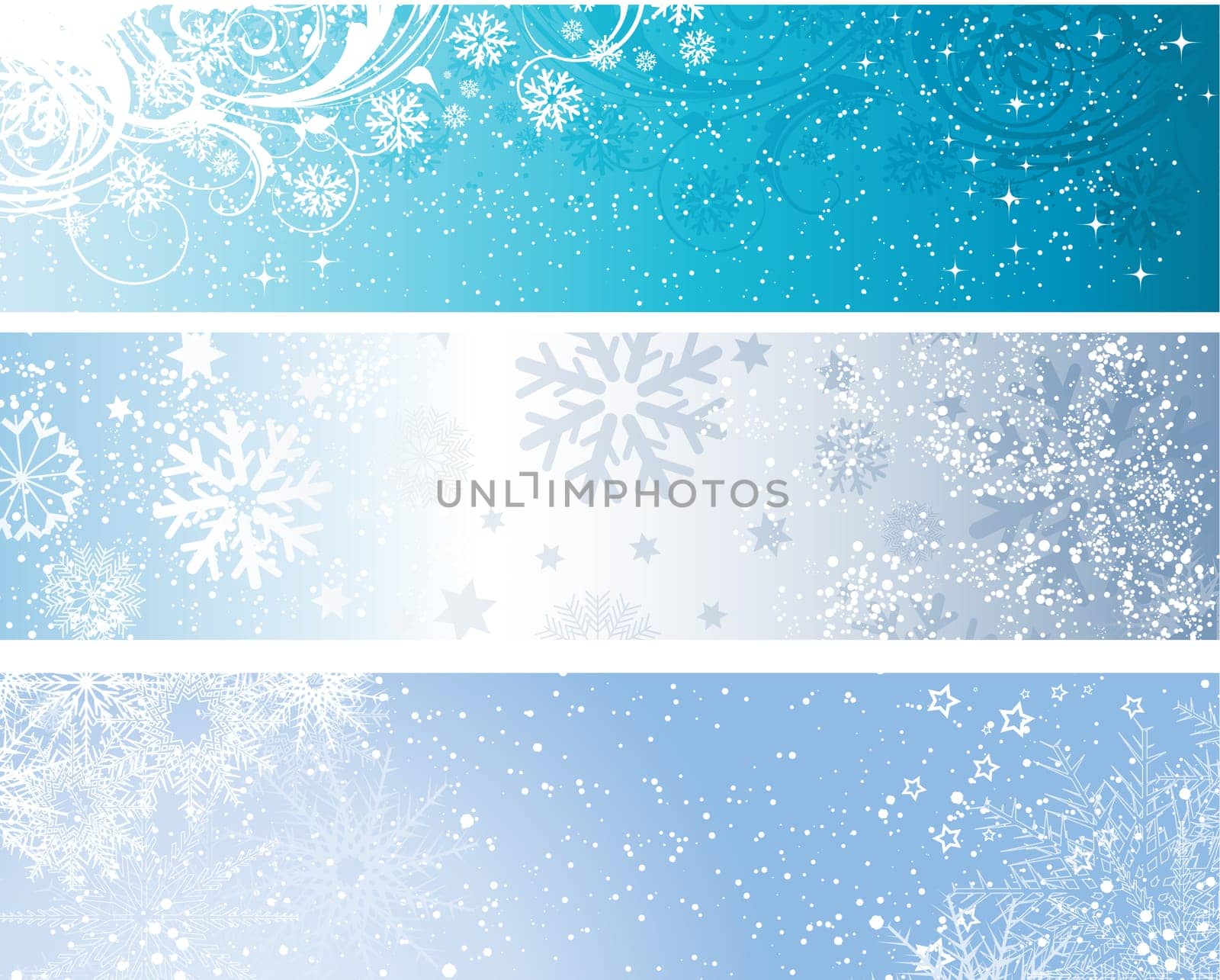 Various designs of decorative winter themed banners
