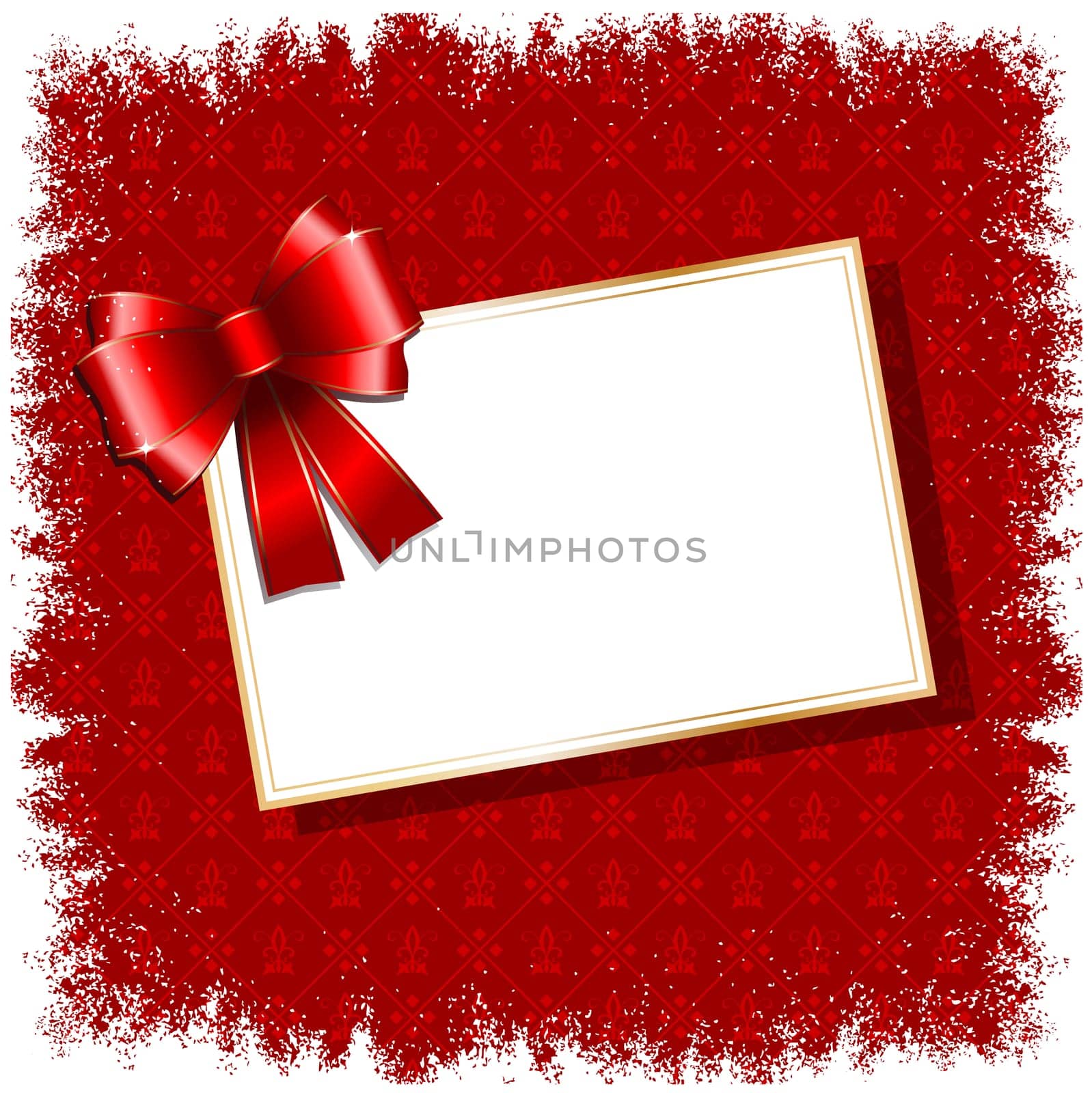 Christmas background with red bow and blank gift card