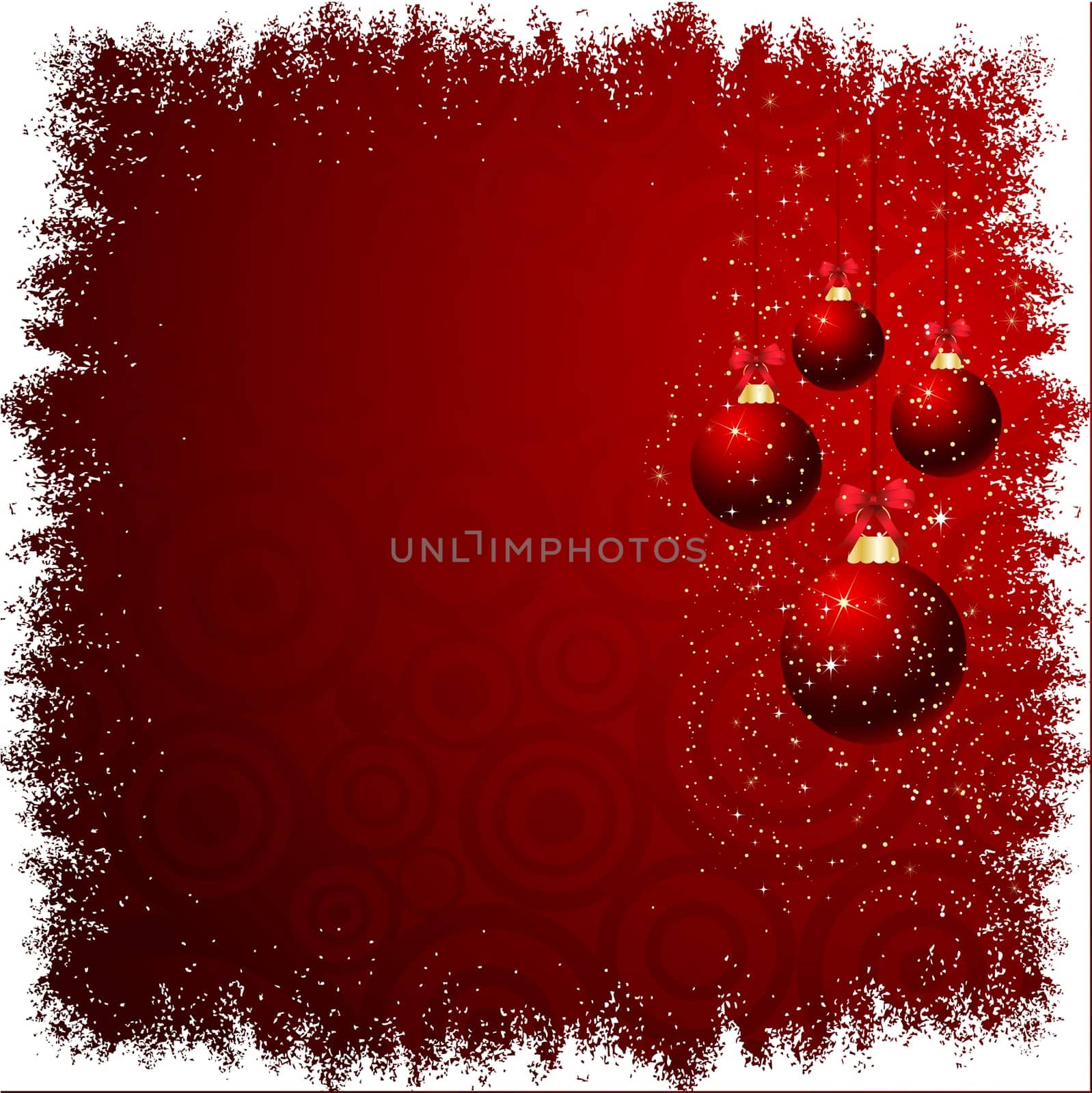 Christmas baubles on snowy background