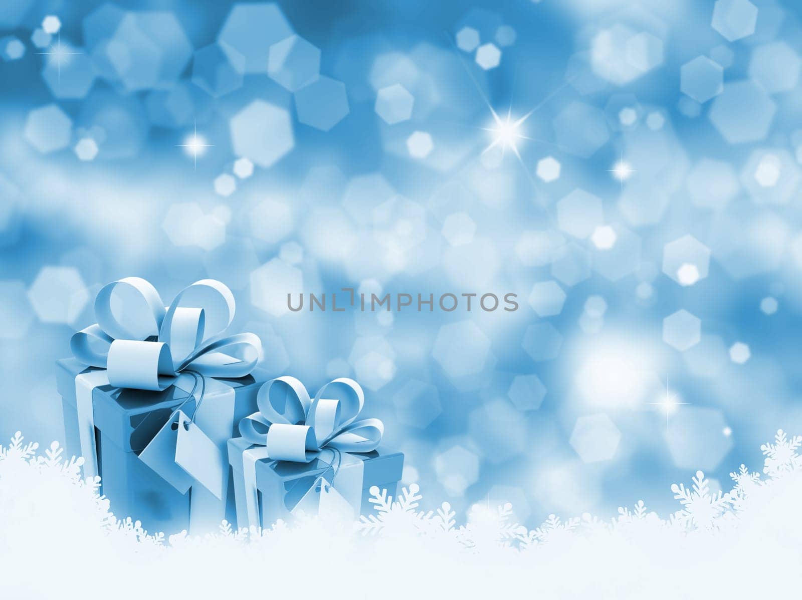 Christmas gifts on glittery gold background