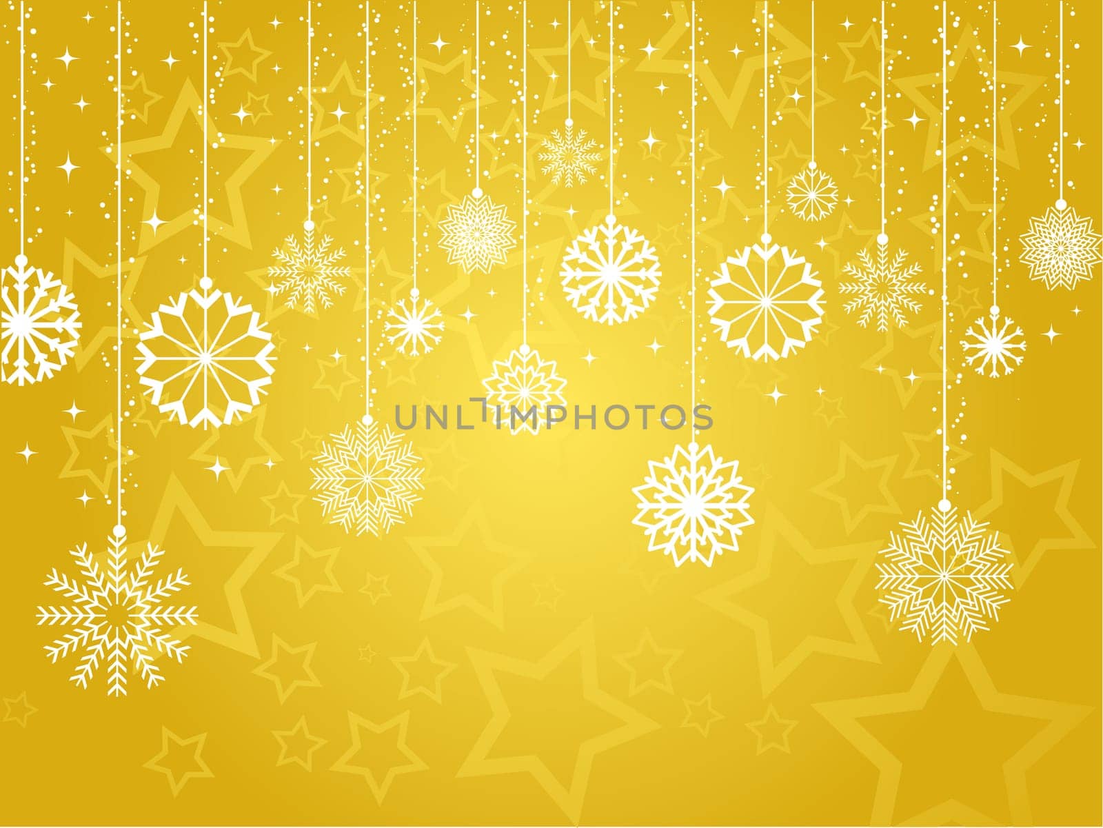 Golden background of hanging snowflakes