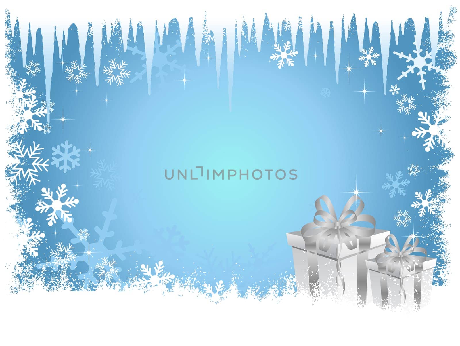 Christmas background with icicles and gifts