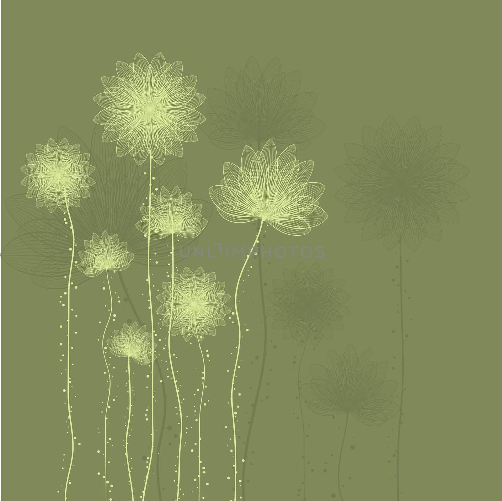 Decorative floral background in shades of green